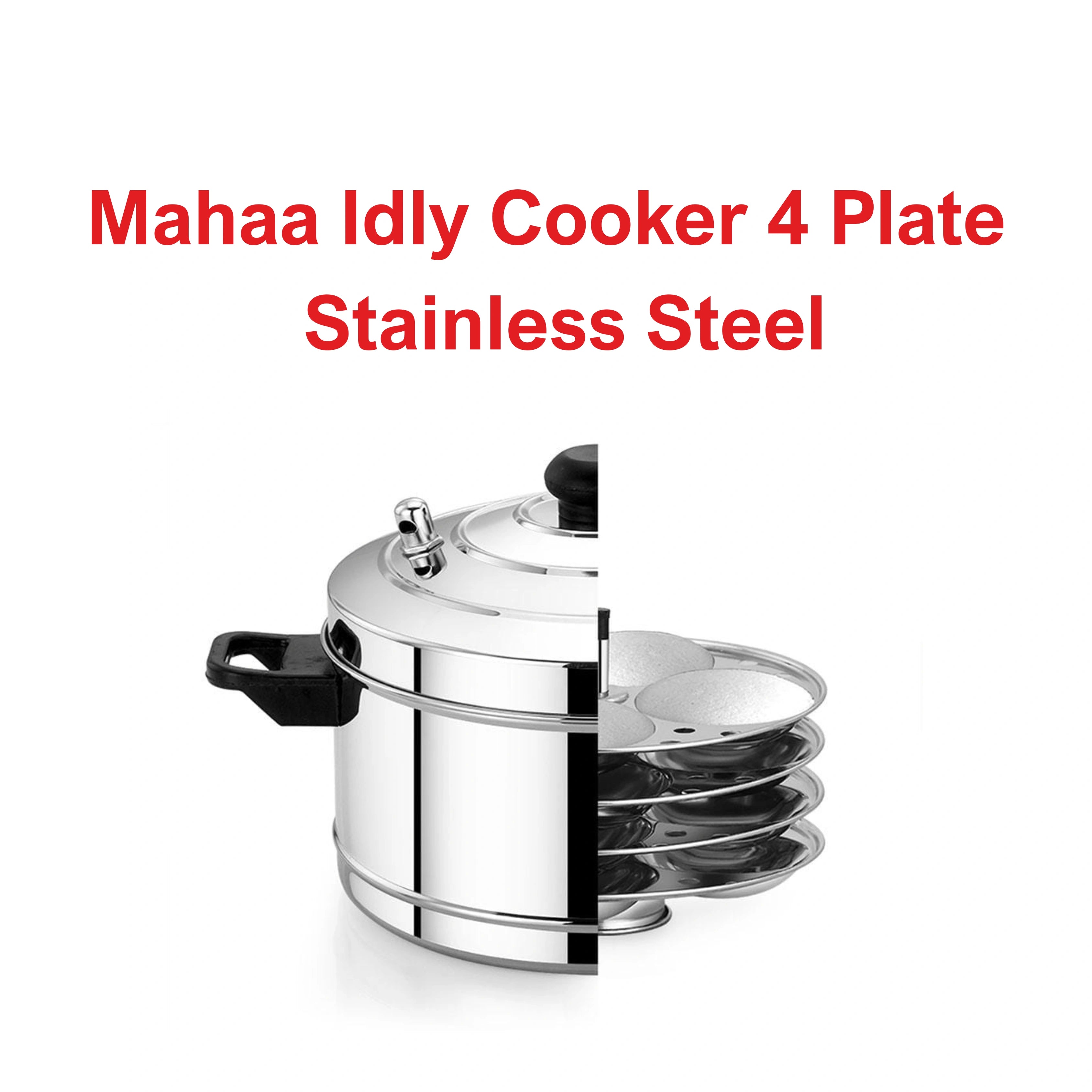 MAHAA Stainless Steel Idli Cooker with Whistle Indicator - 4 Plate / 6 Plate | Idly Cooker Pot | Induction & Gas Compatible | Rust-Free & Durable