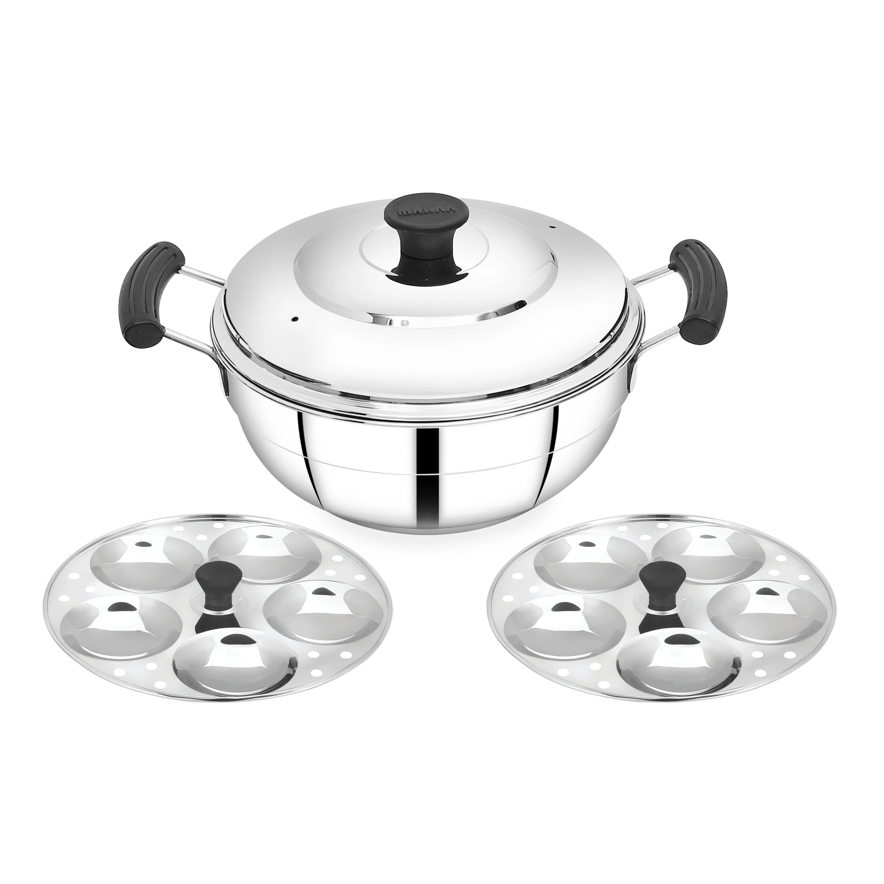 MAHAA Stainless Steel Multi Kadai 20CM – Versatile Kadai with Steam Release Lid | Steam Idlies, Idiyappams, Momos and Vegetables | Tri Ply Base | StayCool+ Handle & Lid Knob