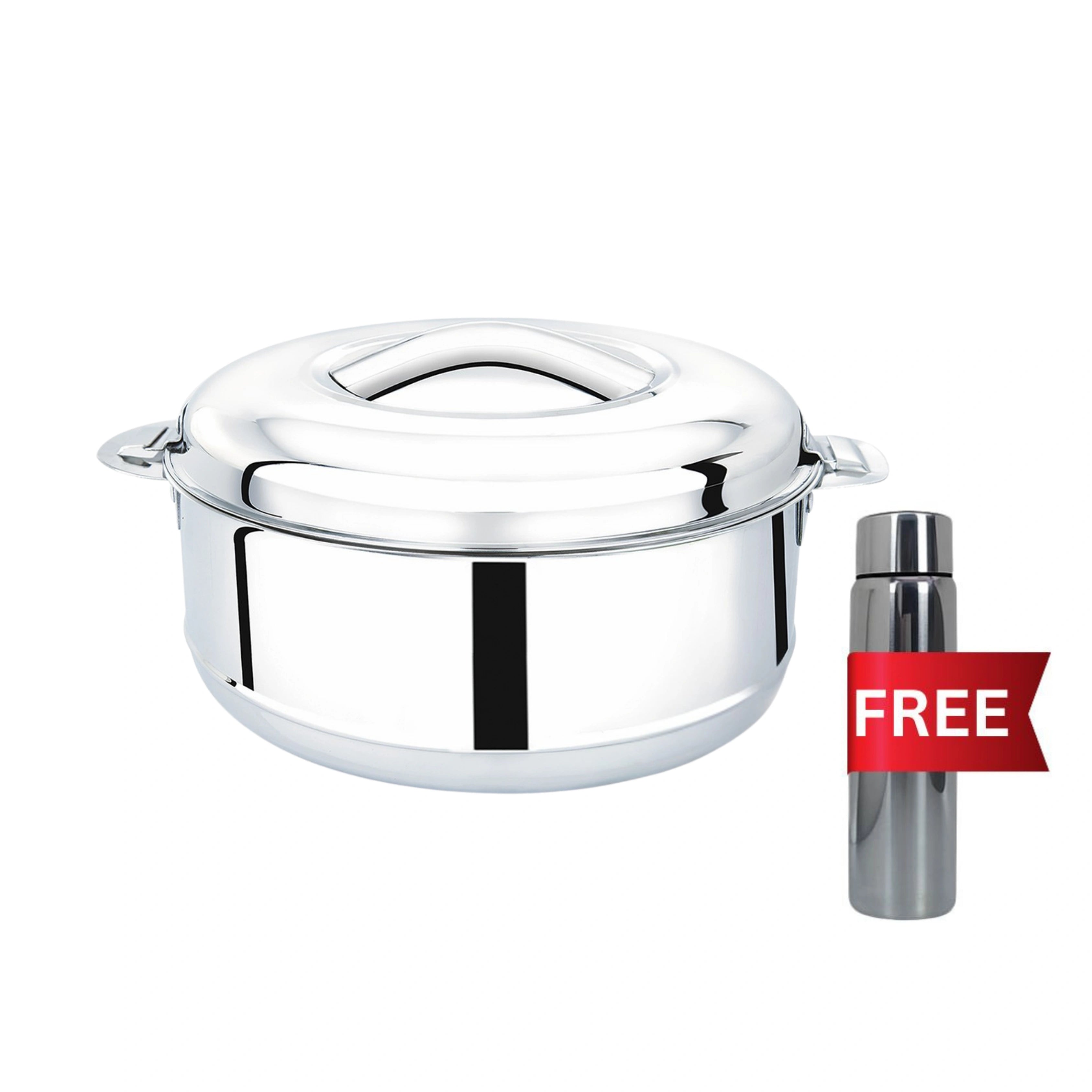 MAHAA Iris Stainless Steel Casserole | Double-Wall Insulated Hot Box with Lock Lid | Food Warmer for Rice, Curries, Rotis | Free ₹300 SS Water Bottle