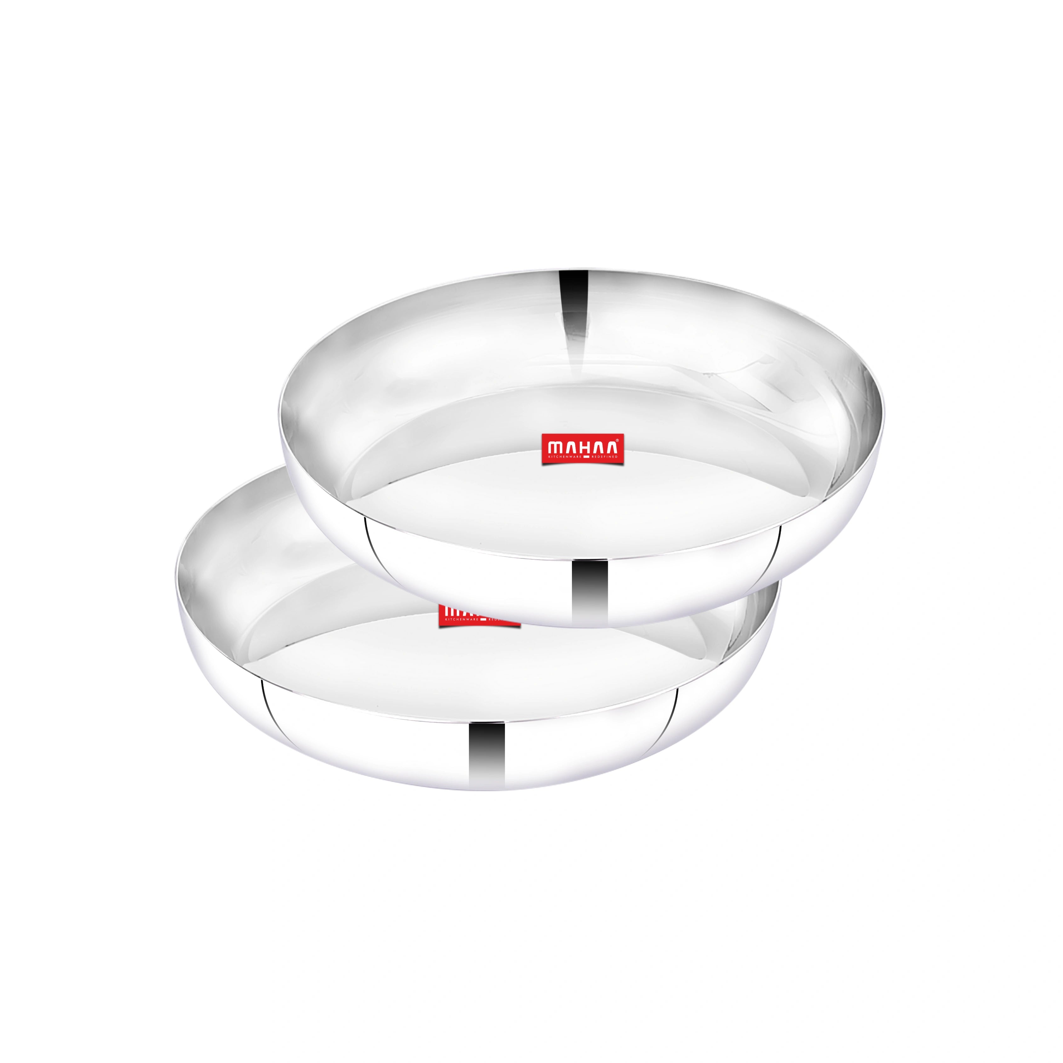 MAHAA Stainless Steel Halwa Plate – 2 Pcs Set | High Quality | Mirror Finish | Rust-Free & Dishwasher Safe | Perfect for Serving Indian Desserts
