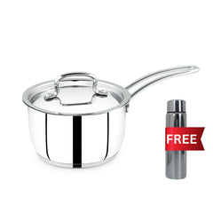 MAHAA Avanti Stainless Steel Sauce Pan – Premium Quality with Snug-Fit Lid | Tri Ply Base | Non-stick | Gas & Induction Compatible | Cool-Touch Handle | 1.2L to 3.6L | Free ₹300 SS Water Bottle