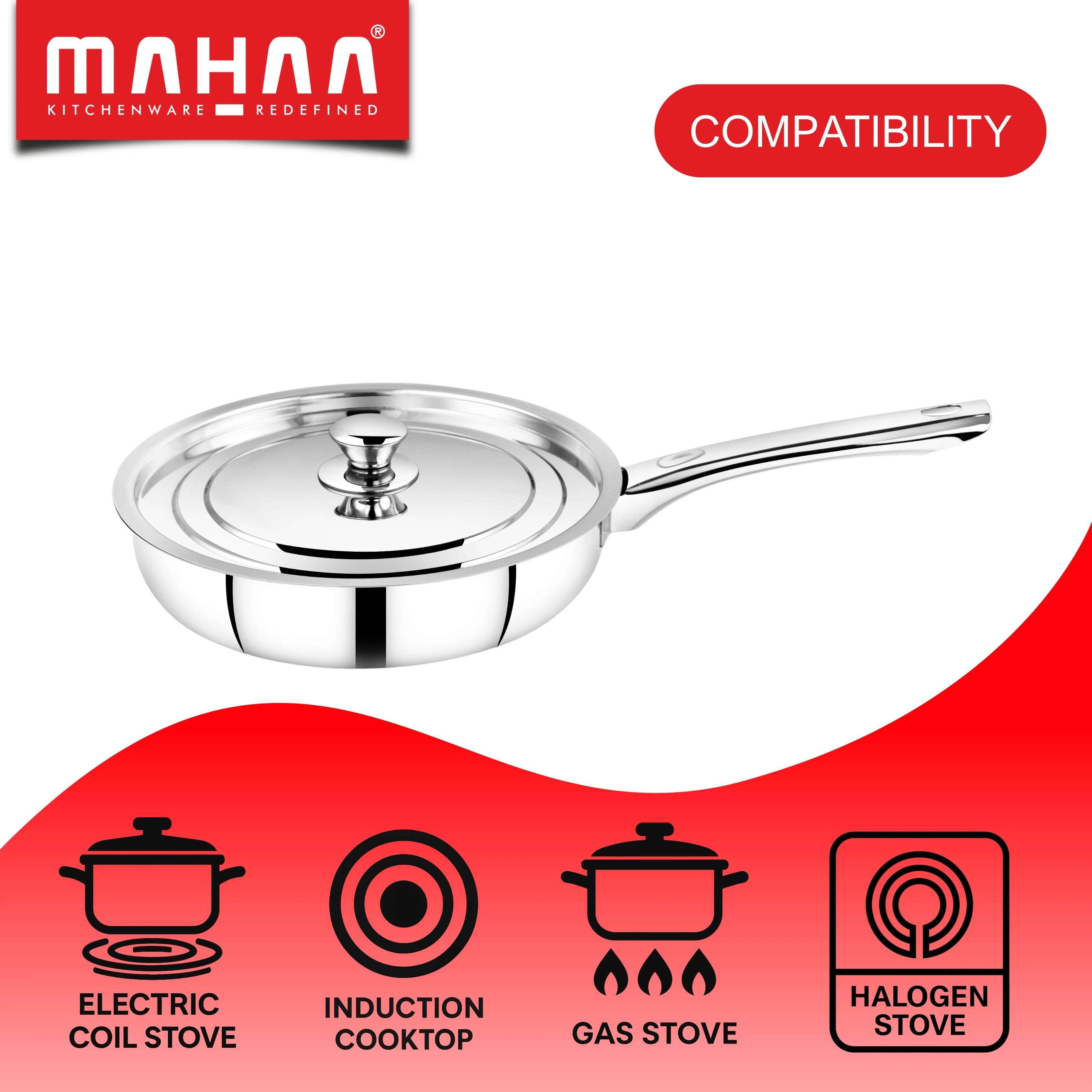 Stainless Steel Fry Pan with Lid & Hotpot Combo – 22CM Frying Pan + 1L Insulated Casserole for Daily Cooking & Serving