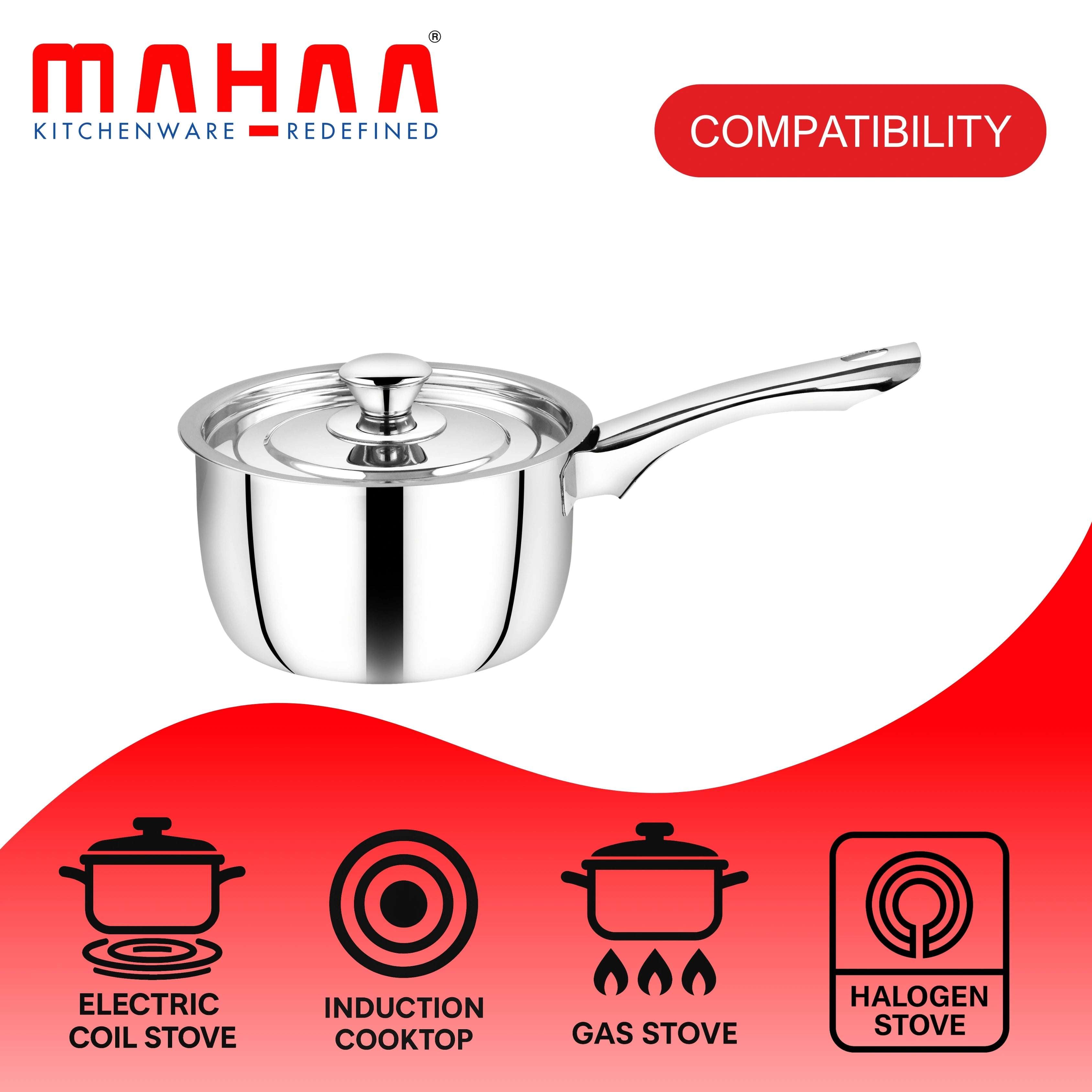 Classic Stainless Steel Saucepan with Snug-Fit Lid – Induction & Gas Compatible | Even-Heat Base | Lightweight & Rust-Free | 14CM to 20CM