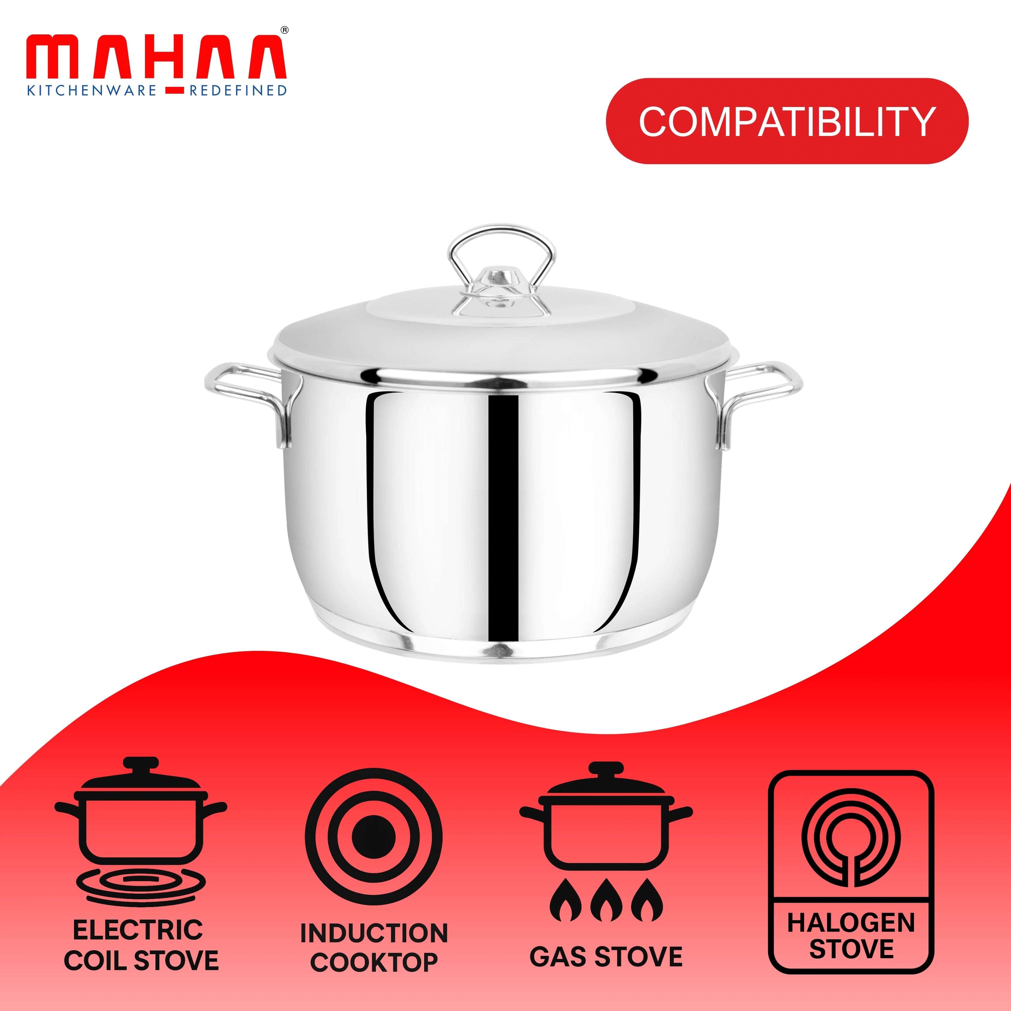 Avanti Stainless Steel Cooking Pot – Triply Bottom | Snug-Fit Lid | Cool-Touch Handles | Gas & Induction Compatible | Multiple Sizes