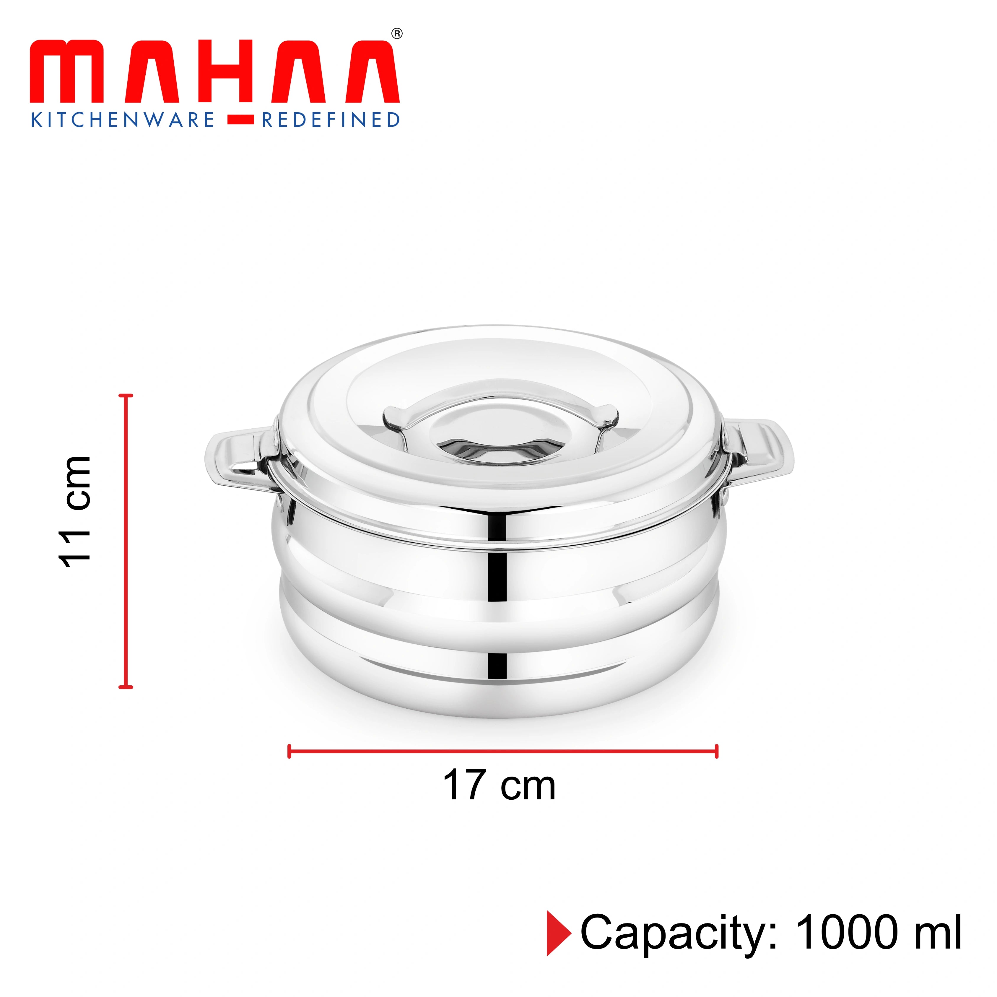 MAHAA Stainless Steel Combo Set Fry Pan with Lid & Hotpot – 22CM Frying Pan + 1L Insulated Casserole for Daily Cooking & Serving