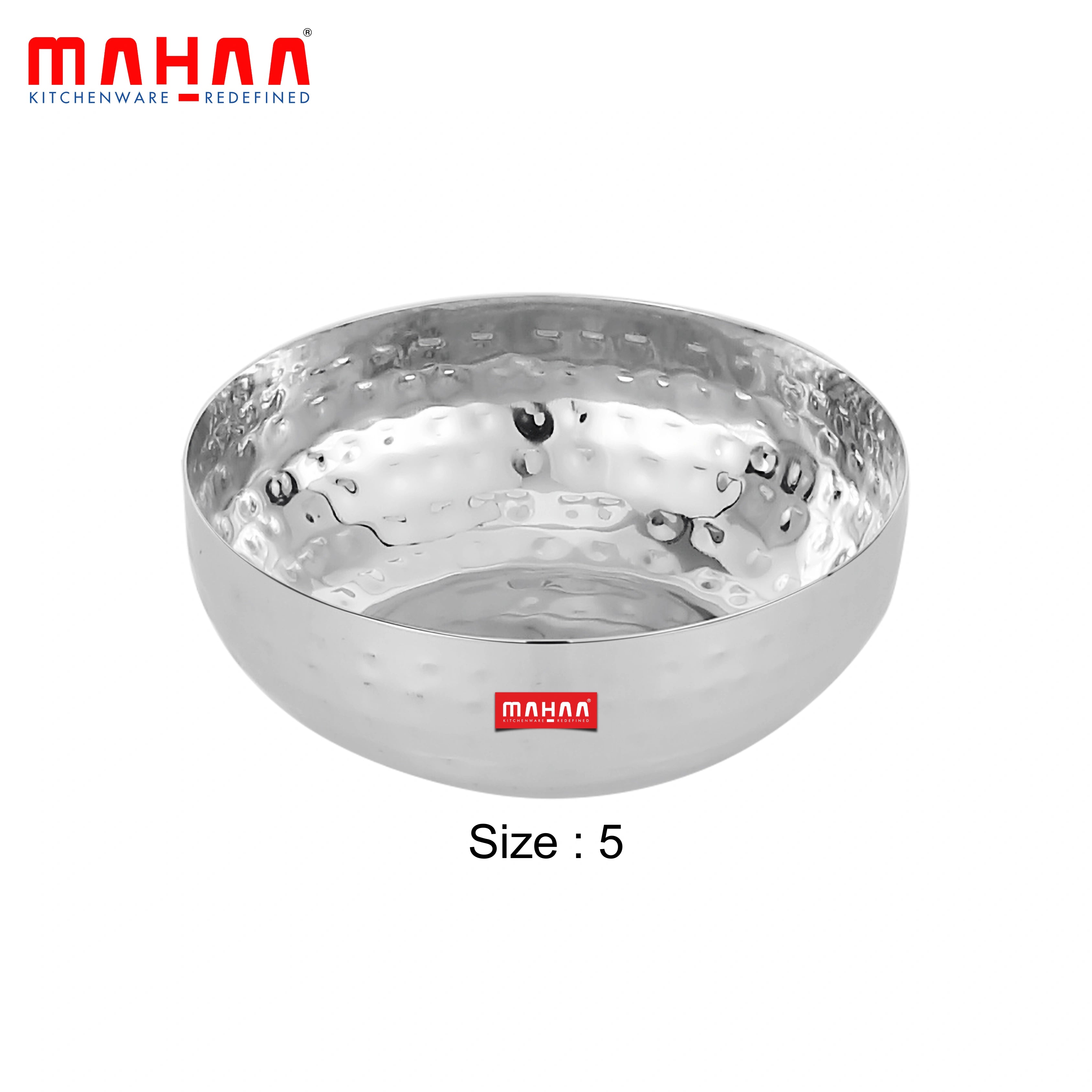 MAHAA Stainless Steel Deep Bowl – 2 Pcs Set | High Quality | Hammered Finish | Handcrafted Look | Rust-Free & Dishwasher Safe