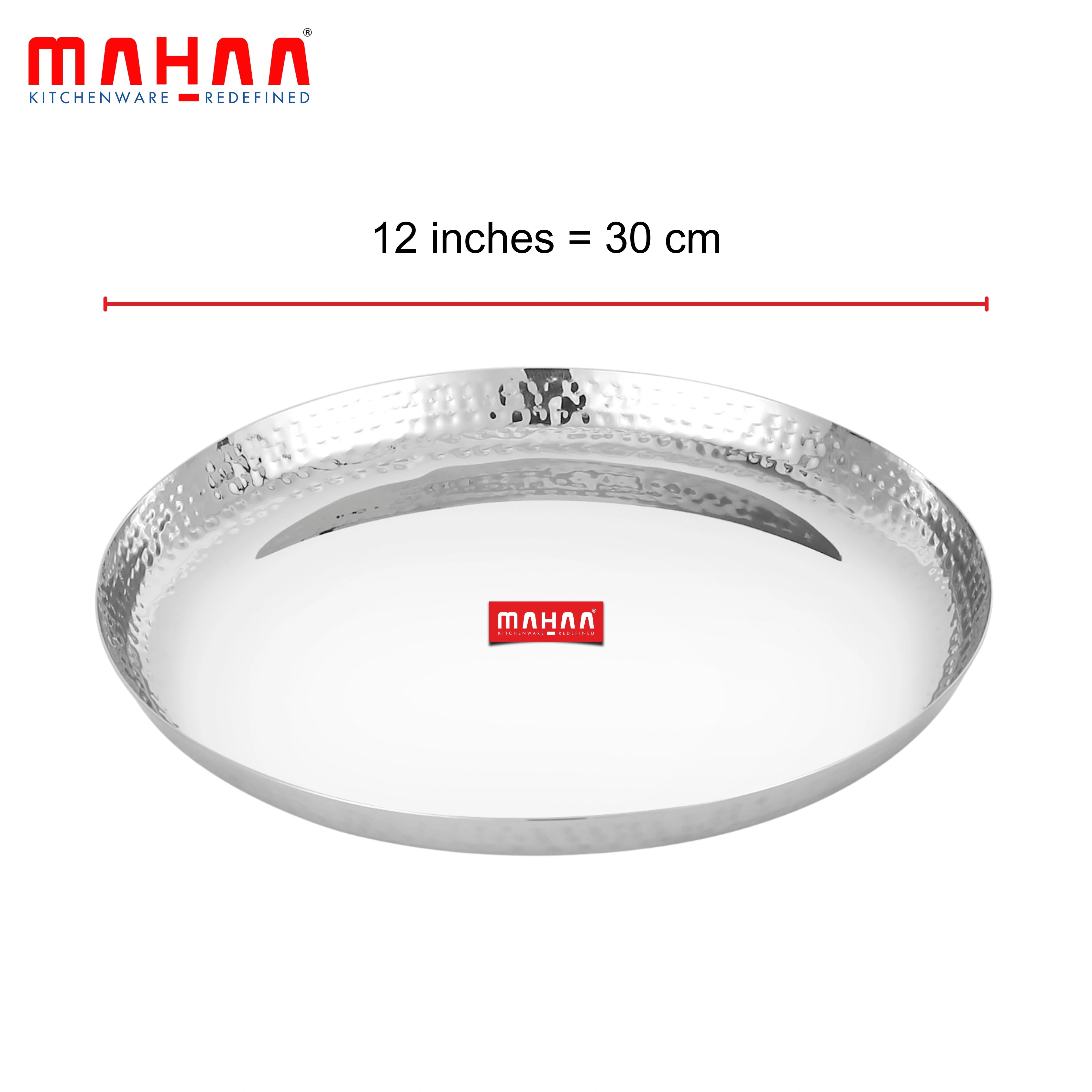 MAHAA Stainless Steel China Plate - 2 Pcs Set | High Quality | Hammered Finish | Durable & Rust-Free | Ideal for Daily & Festive Use | 17.5cm, 20cm, 22.5cm, 25cm, 28cm, 30.5cm, 33cm