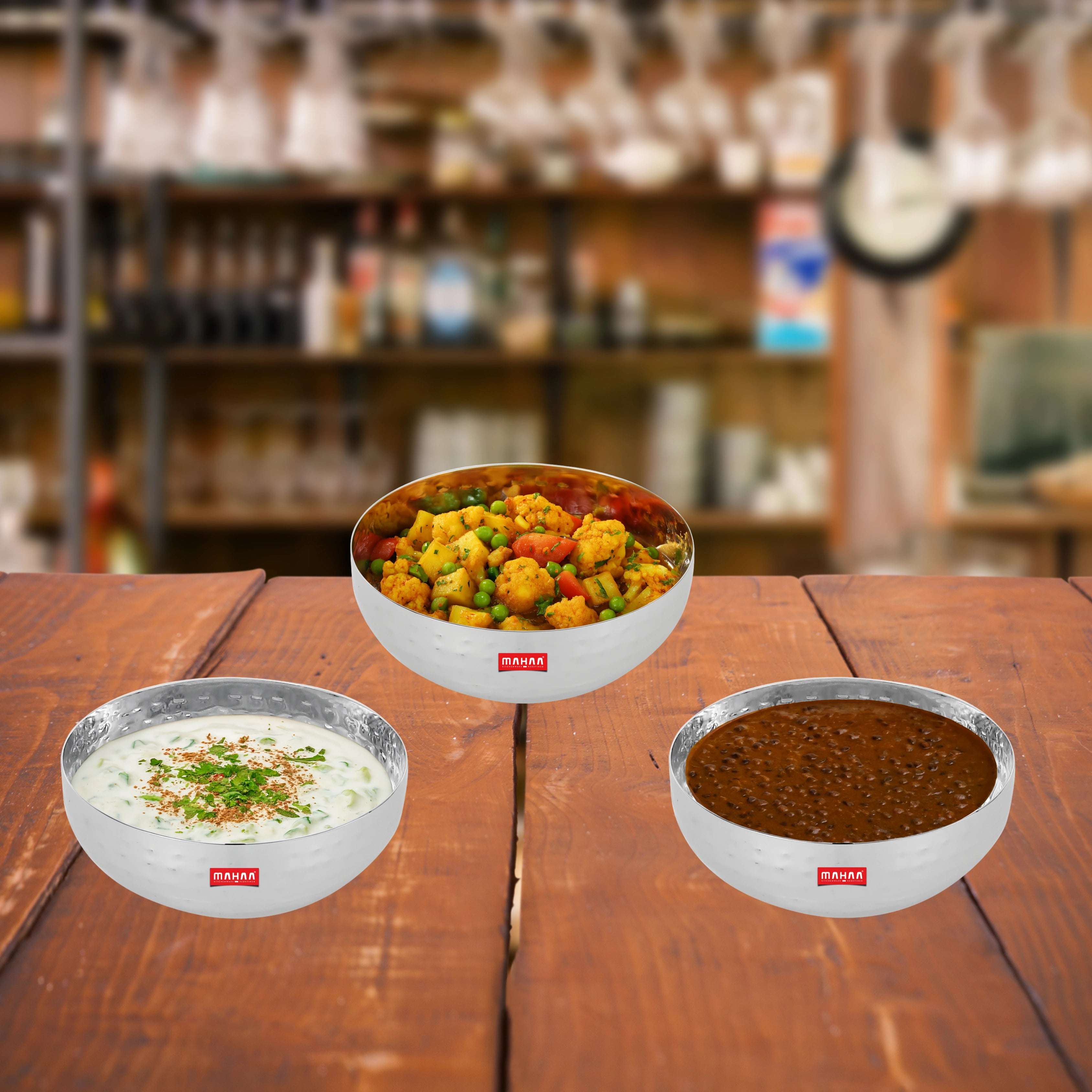 Stainless Steel Deep Bowl – 2 Pcs Set | High Quality | Hammered Finish | Handcrafted Look | Rust-Free & Dishwasher Safe