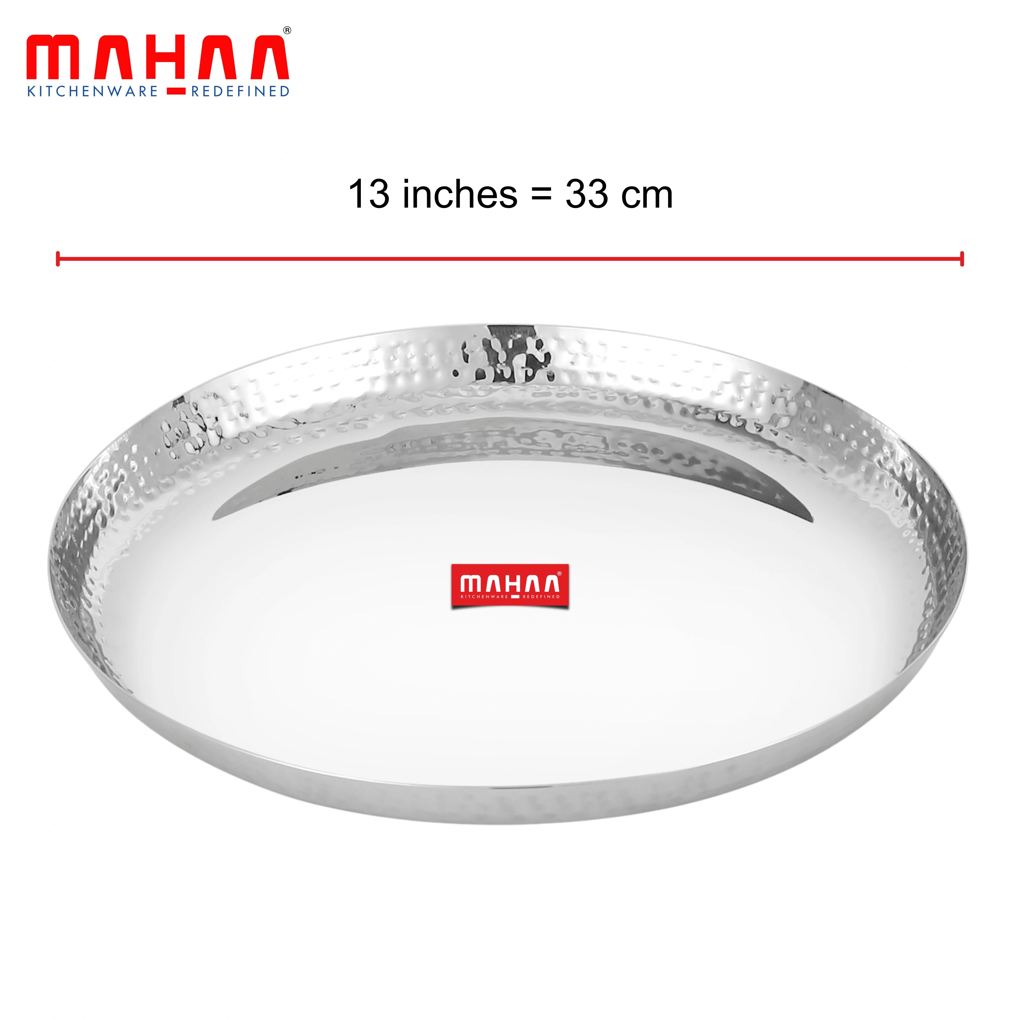 MAHAA Stainless Steel China Plate - 2 Pcs Set | High Quality | Hammered Finish | Durable & Rust-Free | Ideal for Daily & Festive Use | 17.5cm, 20cm, 22.5cm, 25cm, 28cm, 30.5cm, 33cm