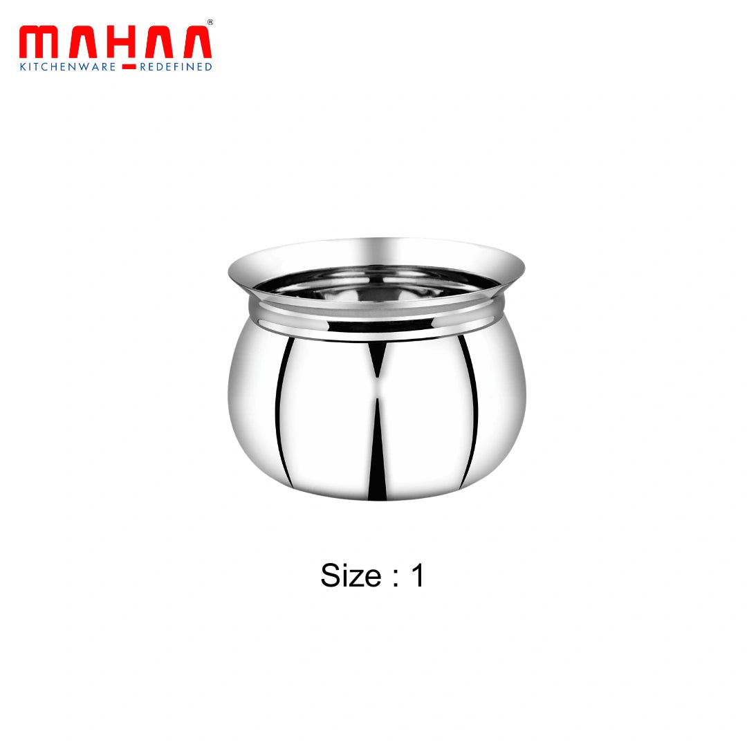 MAHAA Stainless Steel Gundu Handi Set of 6 Pcs – Kitchen Serving, Cooking Bowl | Handi Set | Biryani Handi for Kitchen & Restaurant | Cookware Set