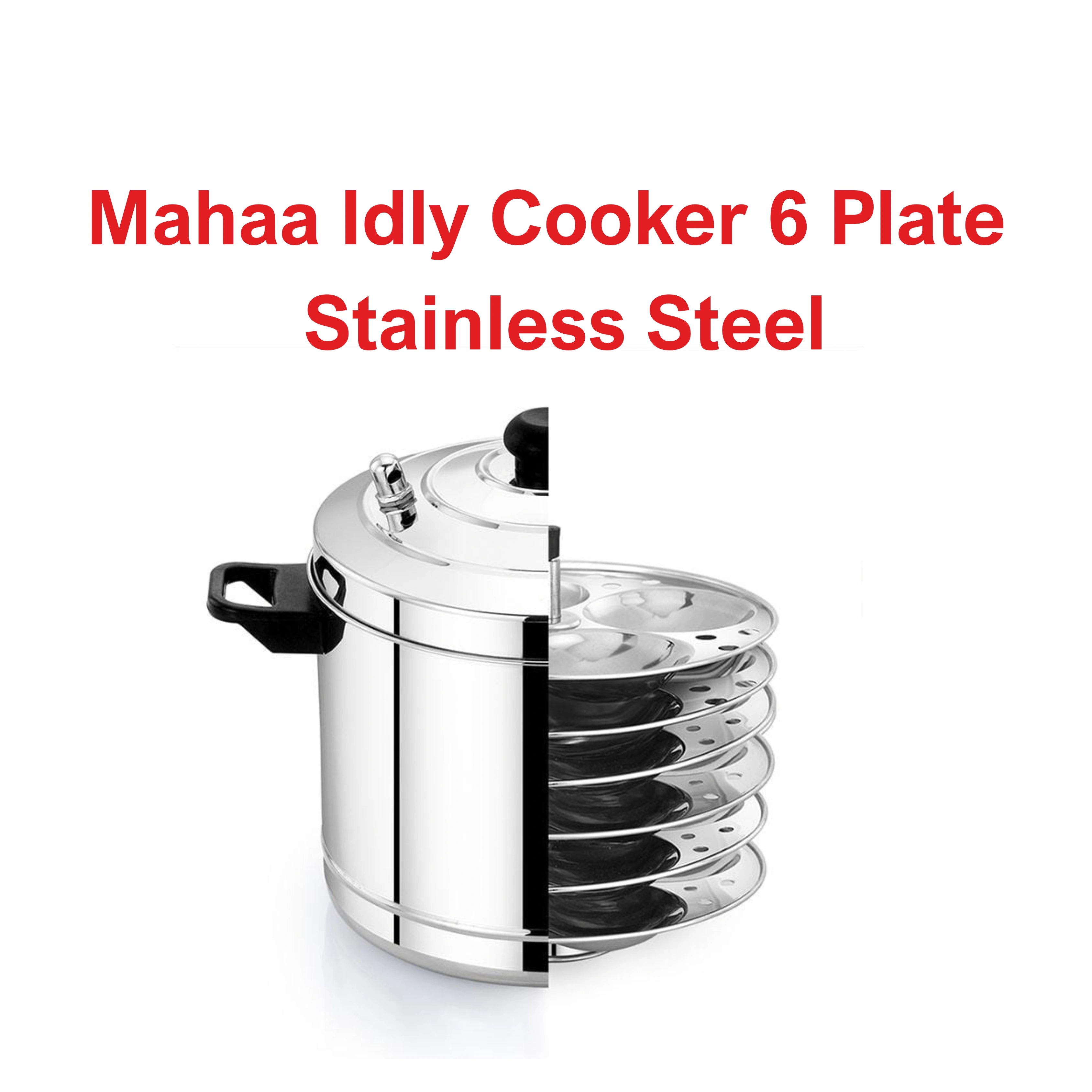 MAHAA Stainless Steel Idli Cooker with Whistle Indicator - 4 Plate / 6 Plate | Idly Cooker Pot | Induction & Gas Compatible | Rust-Free & Durable