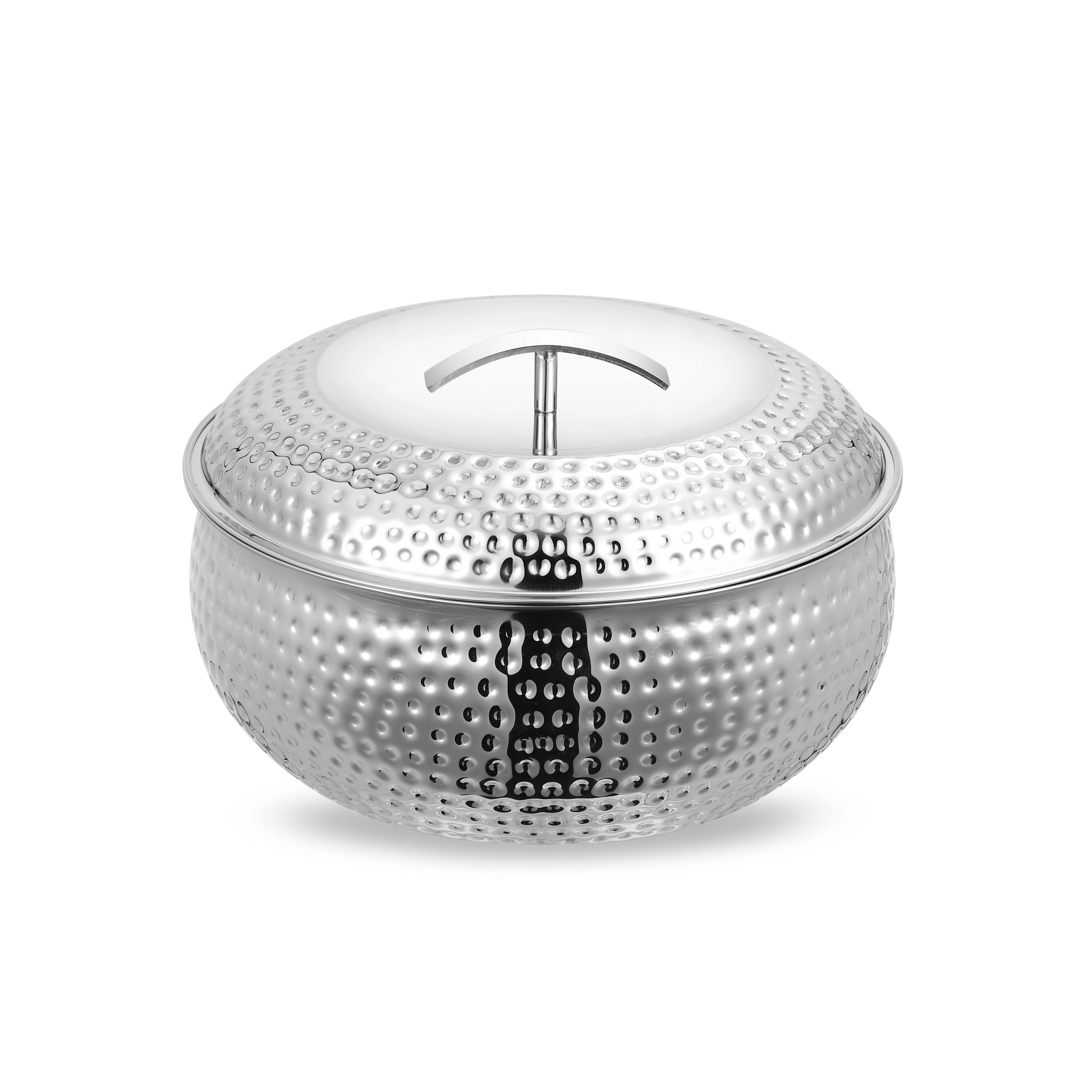 MAHAA Curve Premium Double Wall Insulated Stainless Steel Casserole - Hot Pot for Roti-Rice-Gravy-Curry | Hammered Finish | Silver Hot Box with Snug Fit Lid Lid | Retains Temperature, Twist Lock |