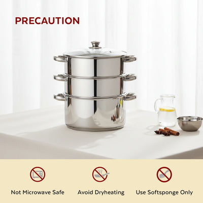 Stainless Steel 3-Tier Utena Smart Steamer for Idlis, Momos & Vegetables, Tri Ply Base, Induction & Gas Compatible, Food-Grade SS, Easy to Clean (18CM / 20CM)