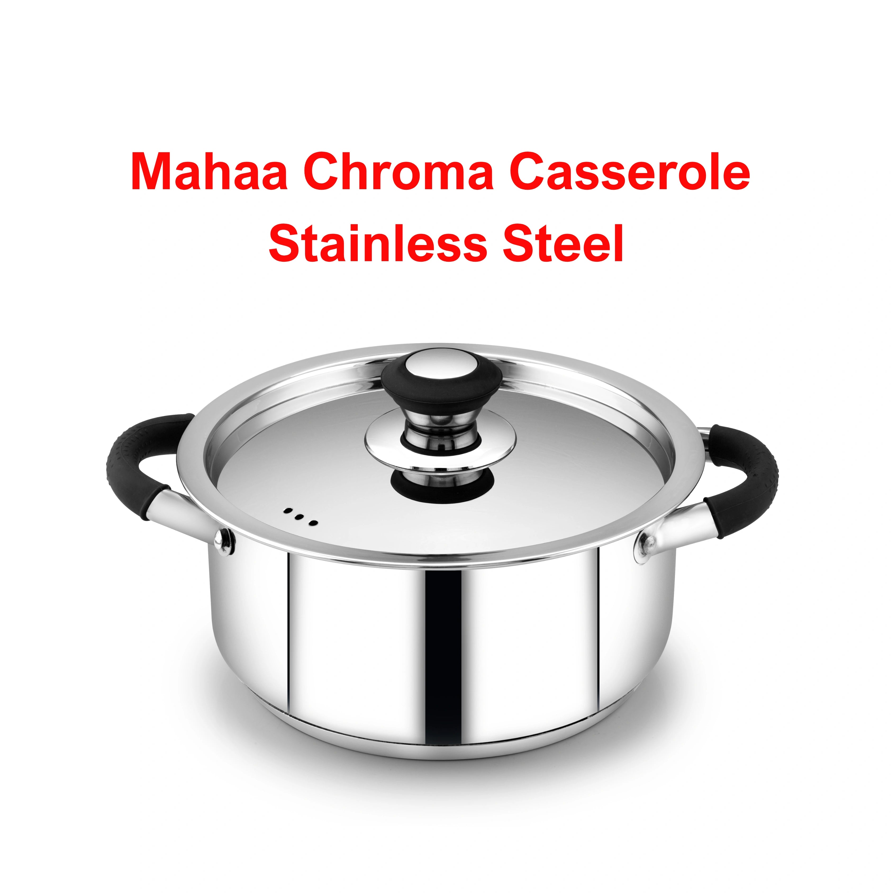 MAHAA Stainless Steel Chroma Triply Cookware Combo Set – Frypan & Casserole (20CM + 18CM) | Induction & Gas Compatible | Stainless Steel with Lid | No Coating, 100% Food-Safe