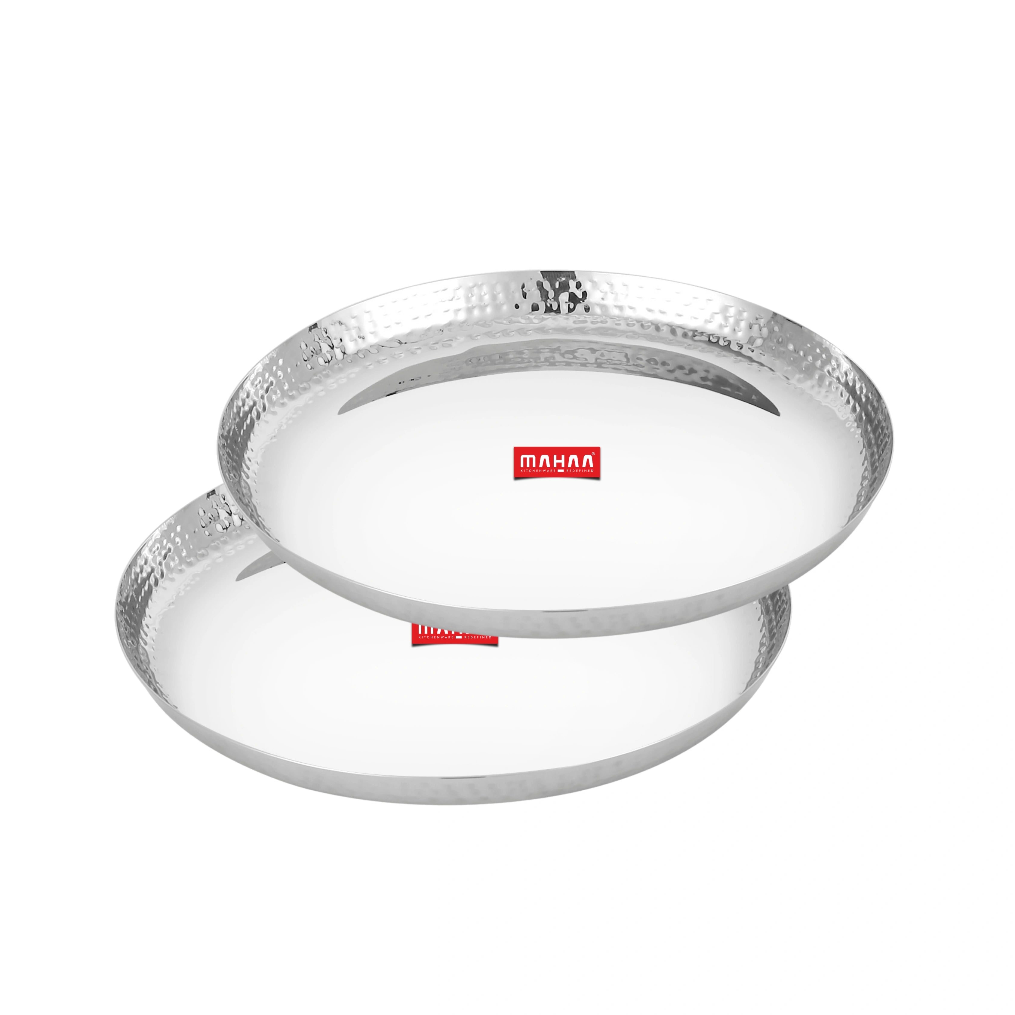 MAHAA Stainless Steel China Plate - 2 Pcs Set | High Quality | Hammered Finish | Durable & Rust-Free | Ideal for Daily & Festive Use | 17.5cm, 20cm, 22.5cm, 25cm, 28cm, 30.5cm, 33cm