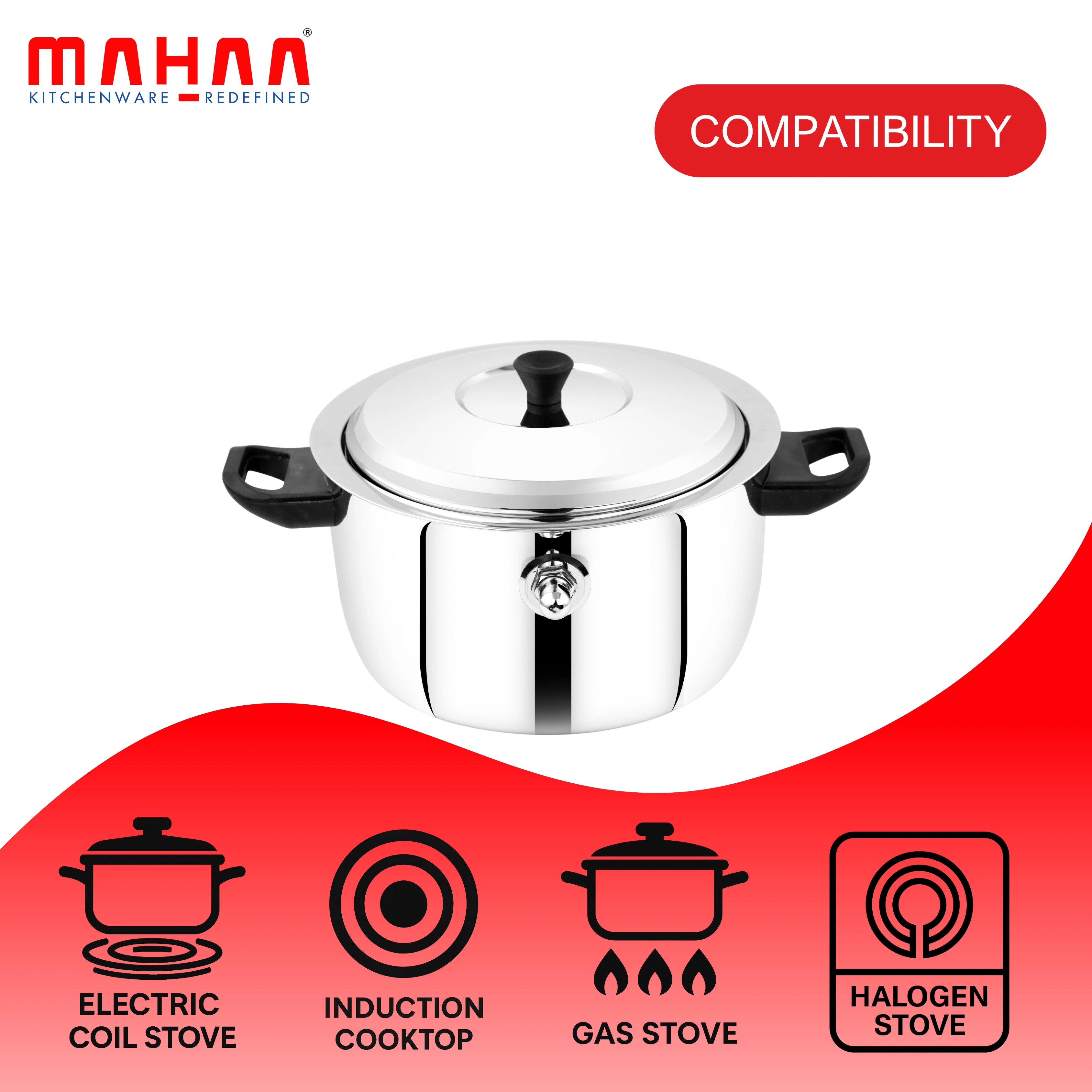 MAHAA Stainless Steel Milk Boiler with Whistle – Spill-Free | Induction & Gas Compatible | Snug-Fit Lid | StayCool+ Handle & Lid Knob | Free ₹300 SS Water Bottle