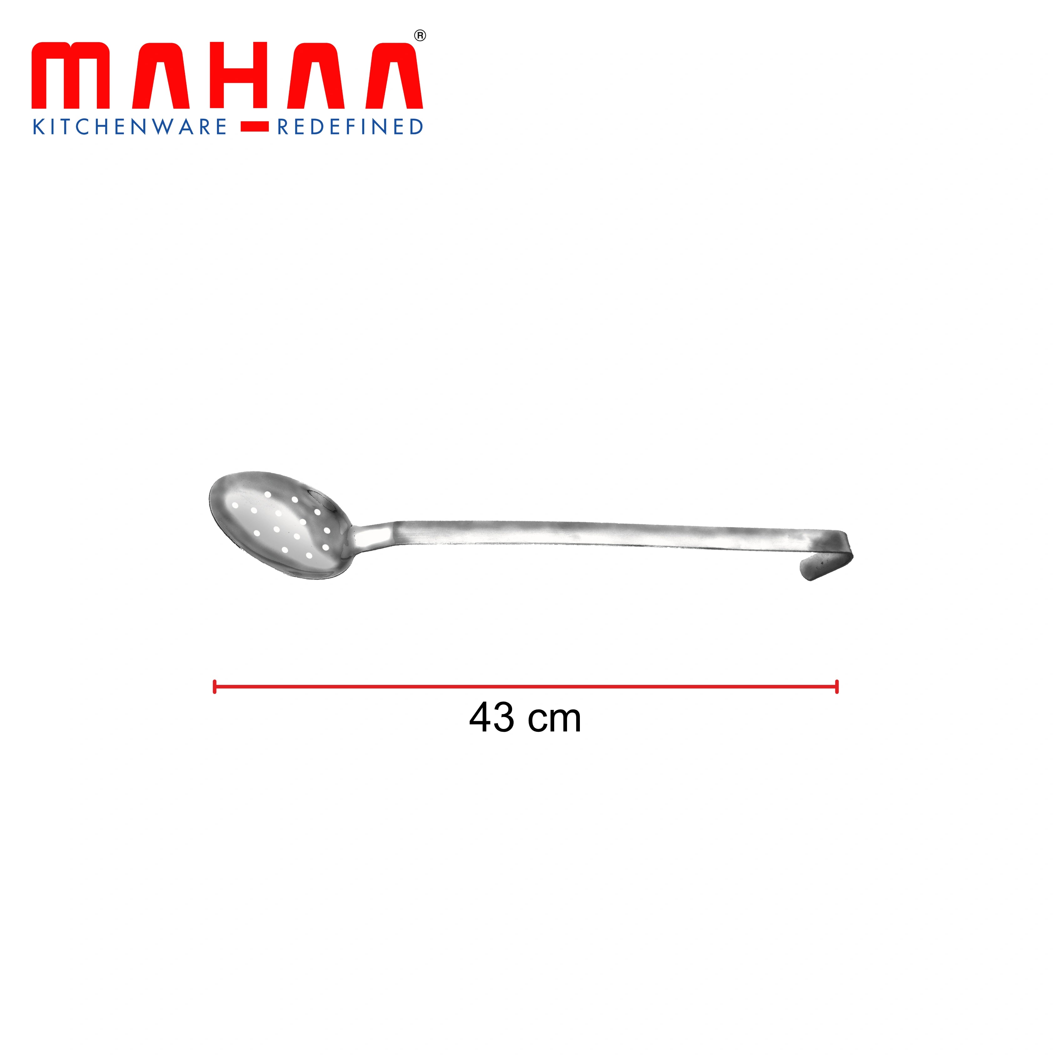 MAHAA Stainless Steel Basting Skimmer – Professional Stainless Steel Tool | Matt Finish | Long Handle with Hanging Hook | Ideal for Hotel & Catering Use | 33/38/52 CM