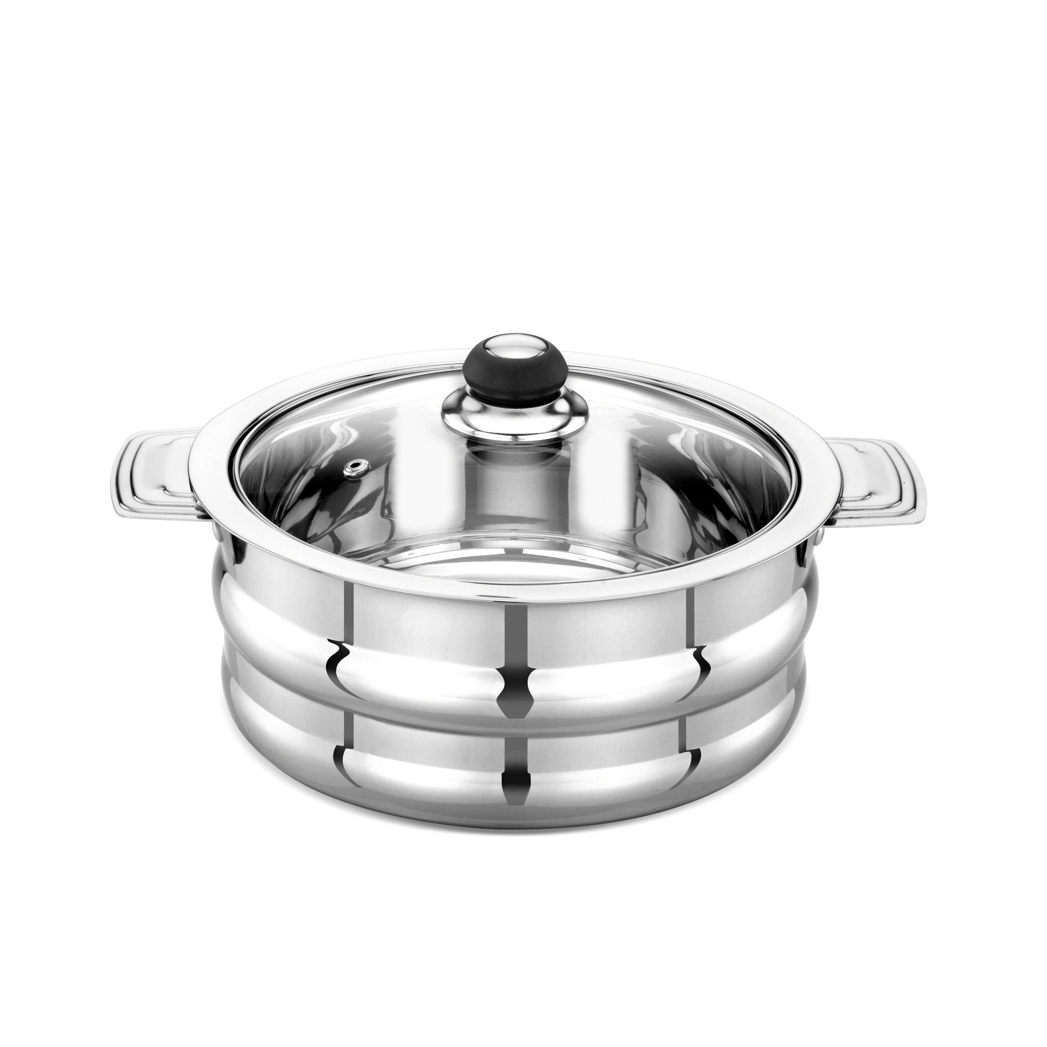 MAHAA Orchid Stainless Steel Insulated Casserole with See-Through Glass Lid – Snug-Fit Lock | Rust-Free & Stylish Hot Pot | Hot Pot for Roti-Rice-Gravy-Curry | Retains Temperature, Twist Lock |