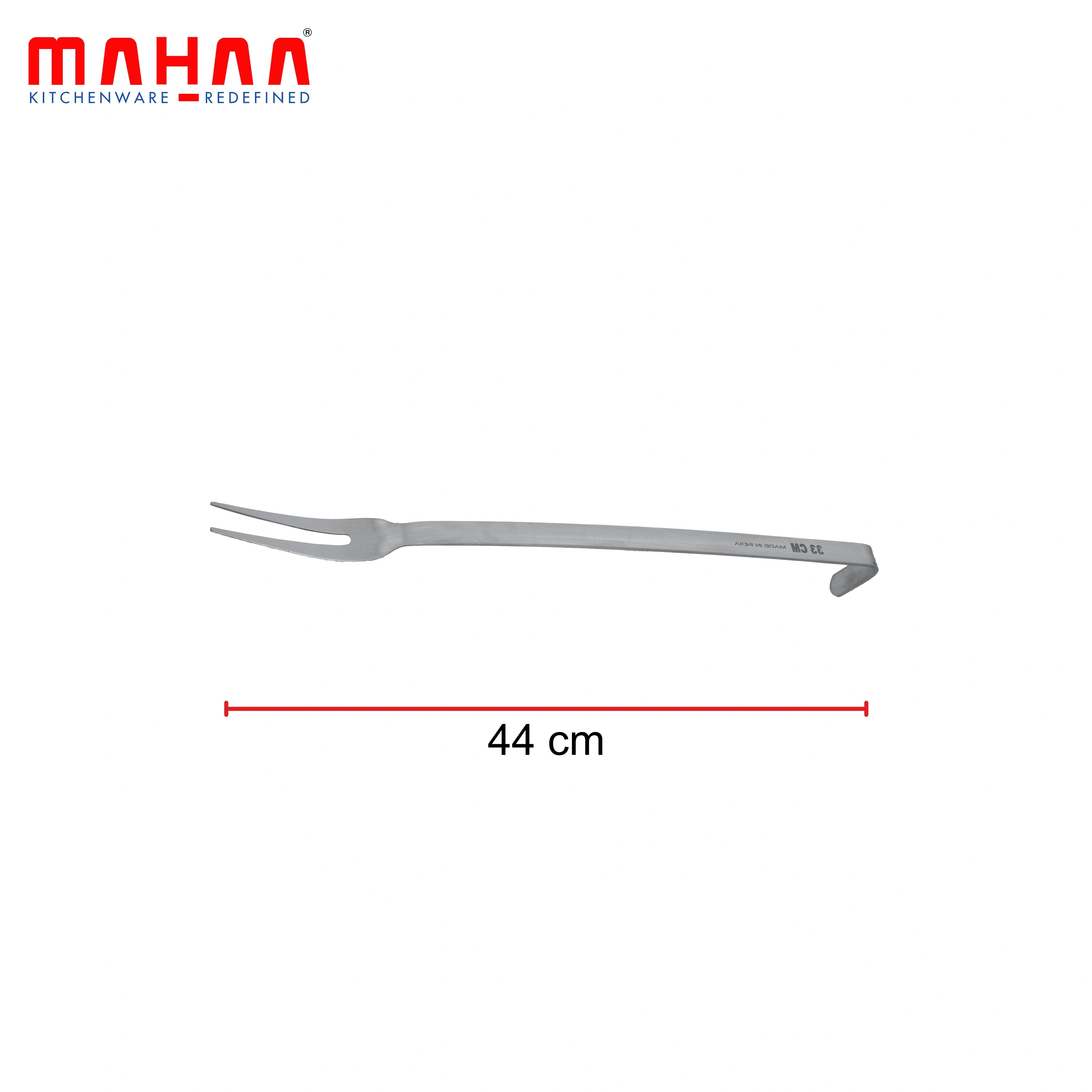 MAHAA Stainless Steel Basting Fork – Stainless Steel Two-Tine Fork | Matt Finish | Hanging Hook | Ideal for Meat, Tandoori, Barbeque | 32/38/53 CM