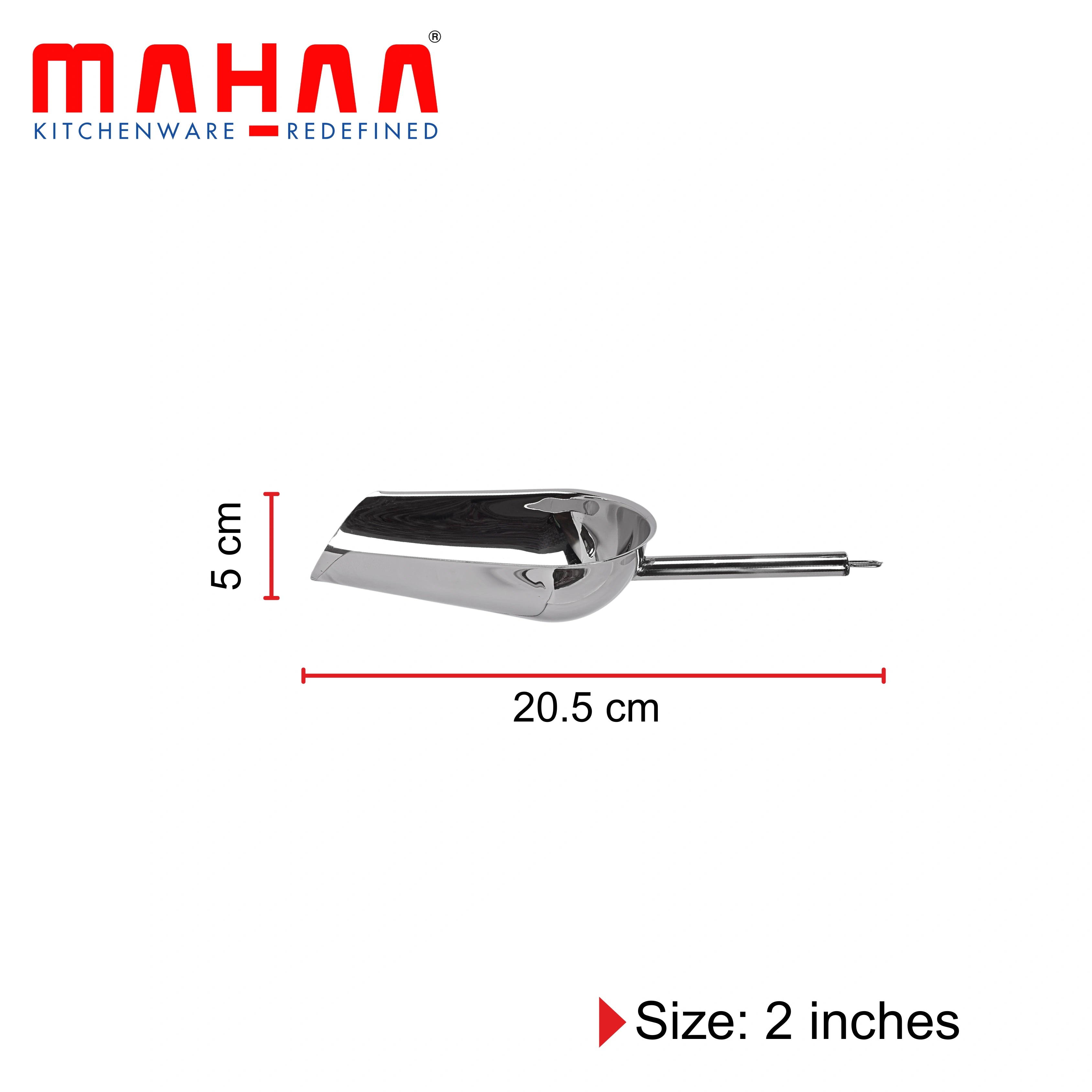 MAHAA Stainless Steel Scoop – Multipurpose Shovel Design | Rust-Free | Durable | Ideal for Rice, Flour, Pulses, Grains | Hotel & Home Use | 2/2.5/3/3.5/4/4.5/5.5 inches