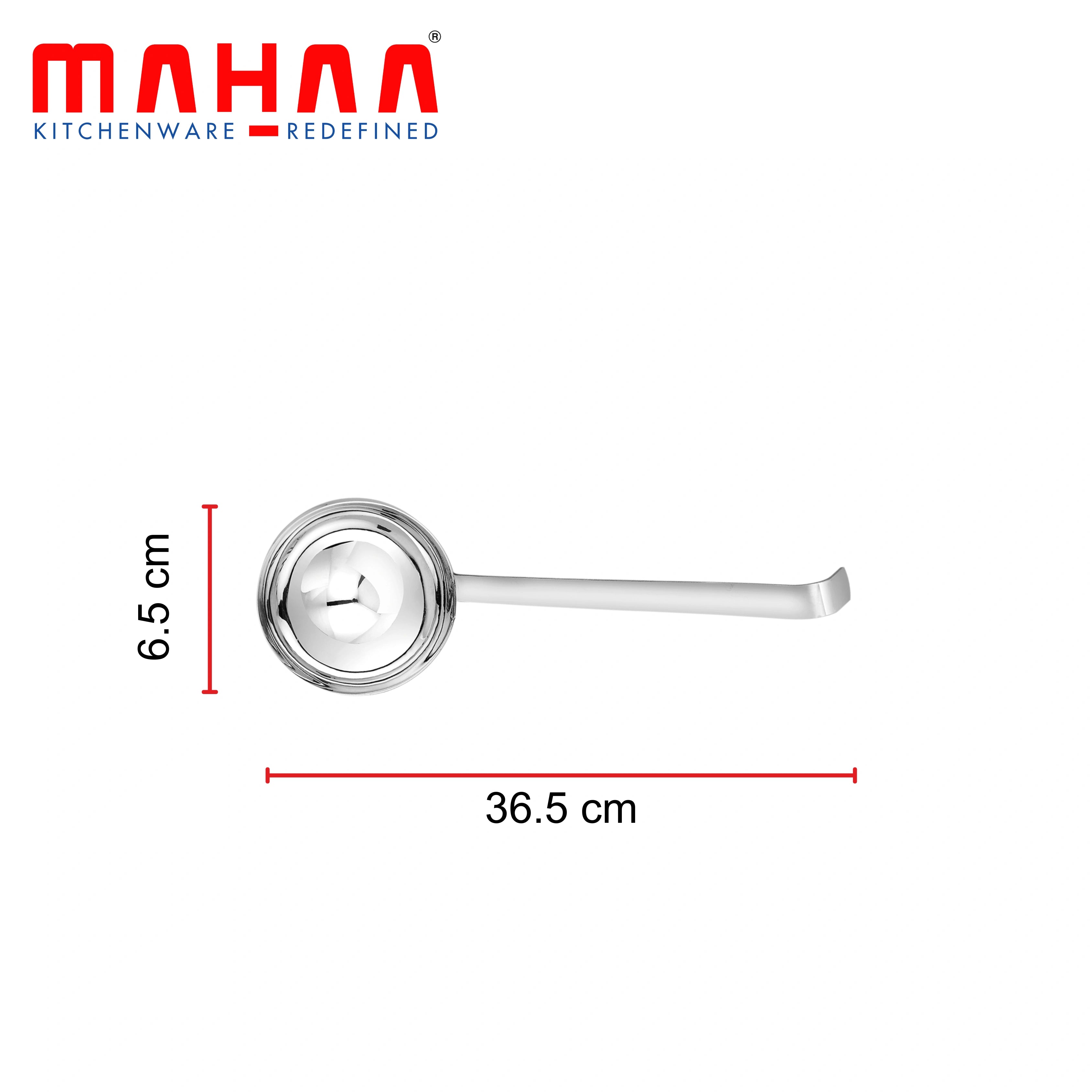 MAHAA Stainless Steel Ladle – Heat-Resistant Handle | Deep Bowl Design | Rust-Free | Ideal for Soups, Stews, Sauces & Curries | 6.5/8/10/12/14/16/18//20 CM