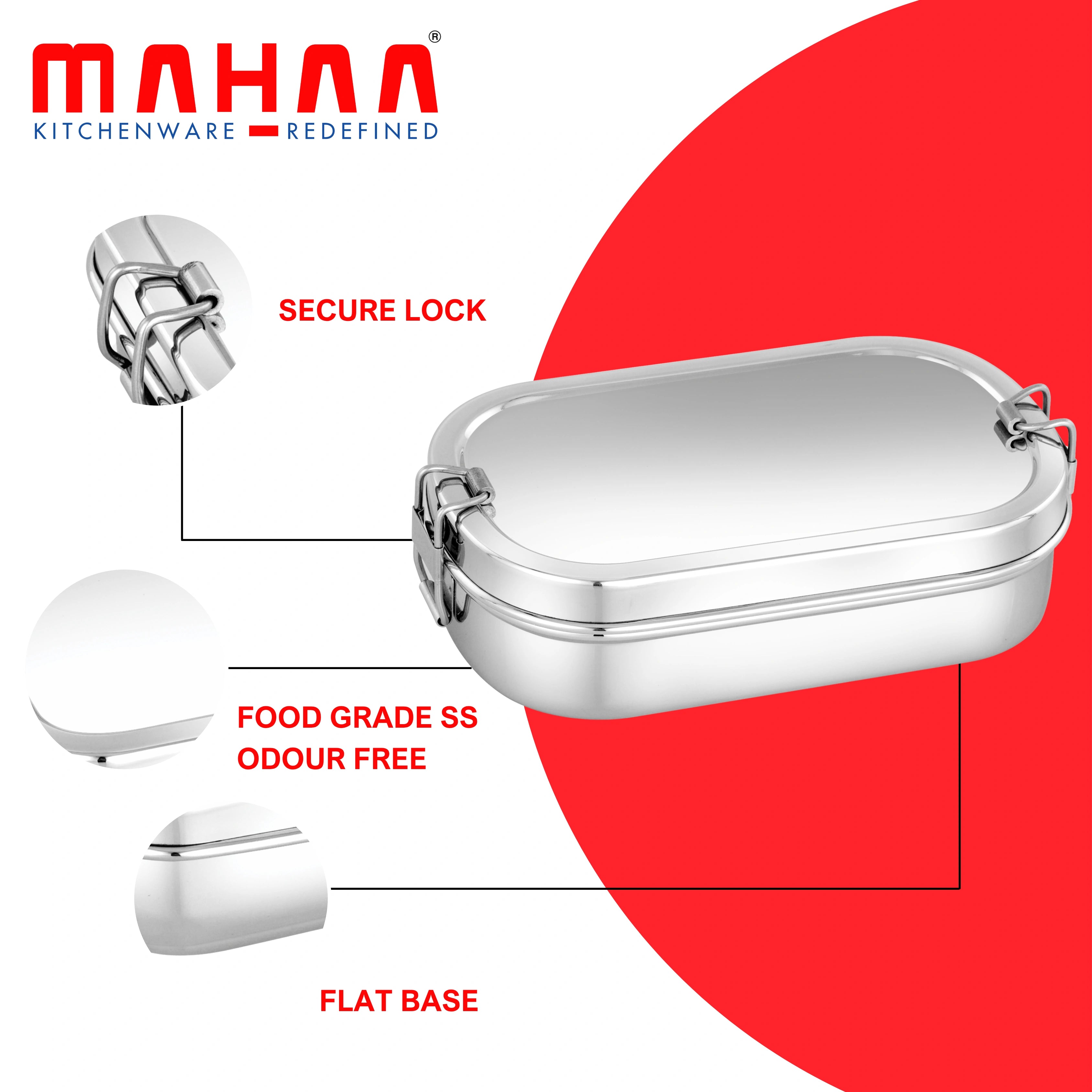 MAHAA Stainless Steel Charmi Lunch Box – Compact & Leak-Resistant | Dual Compartments | Ideal for School, Office & Travel | Lightweight & Easy to Carry