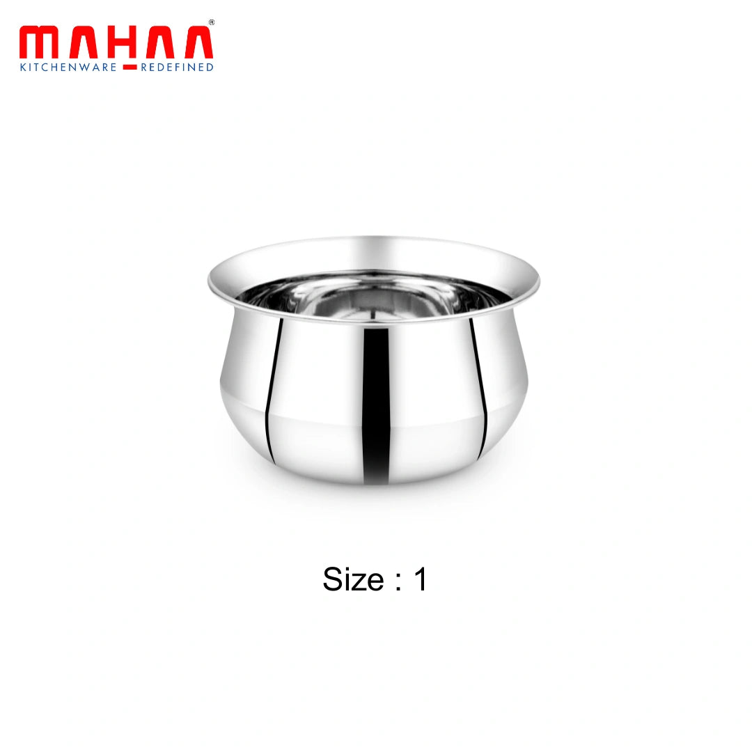 MAHAA Stainless Steel Pongal Handi Set of 6 Pcs – Kitchen Serving, Cooking Bowl | Handi Set | Biryani Handi for Kitchen & Restaurant | Cookware Set