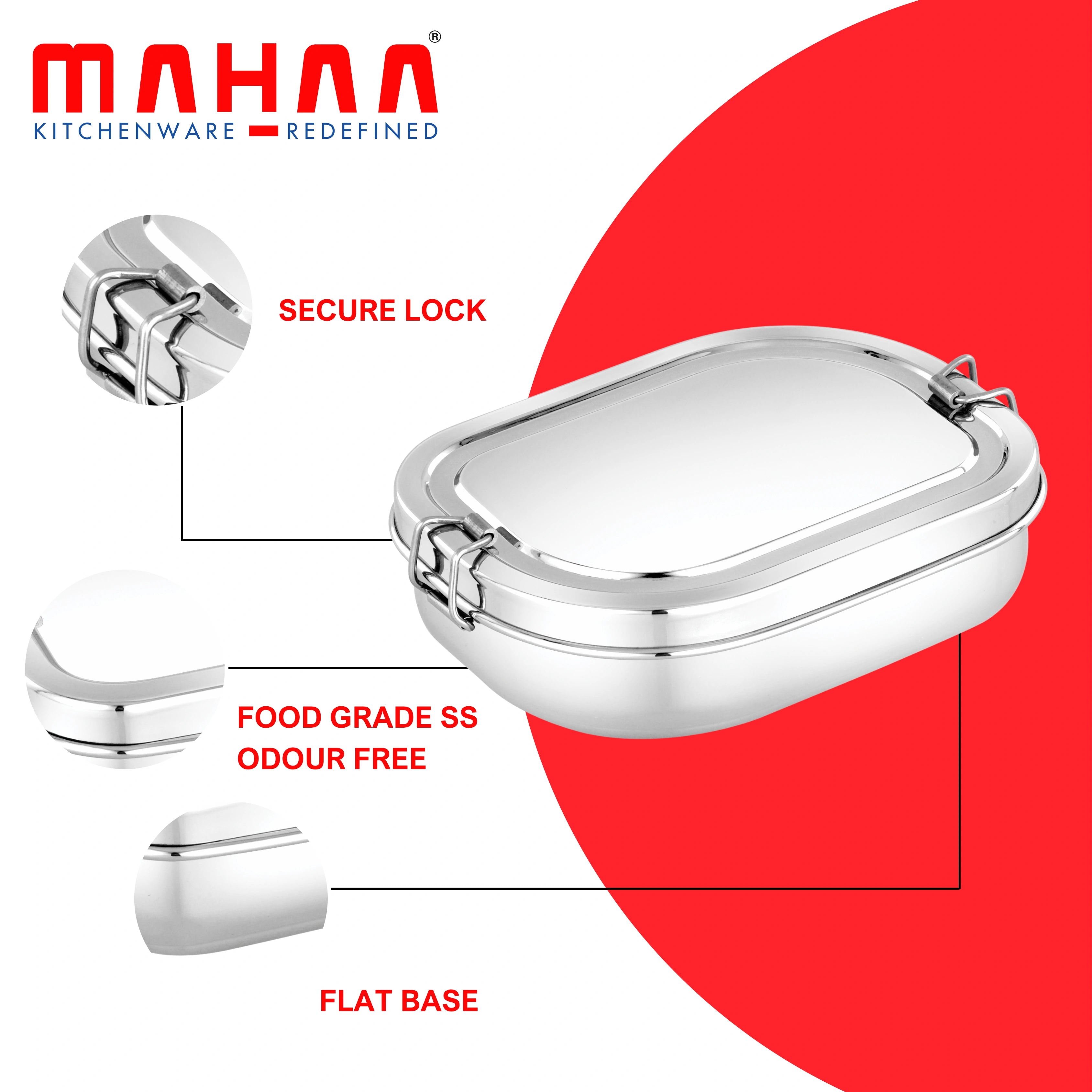 MAHAA Stainless Steel Tango Lunch Box – Leak-Proof & Insulated | With Inner Container | Ideal for Office, School & Travel | Easy to Carry