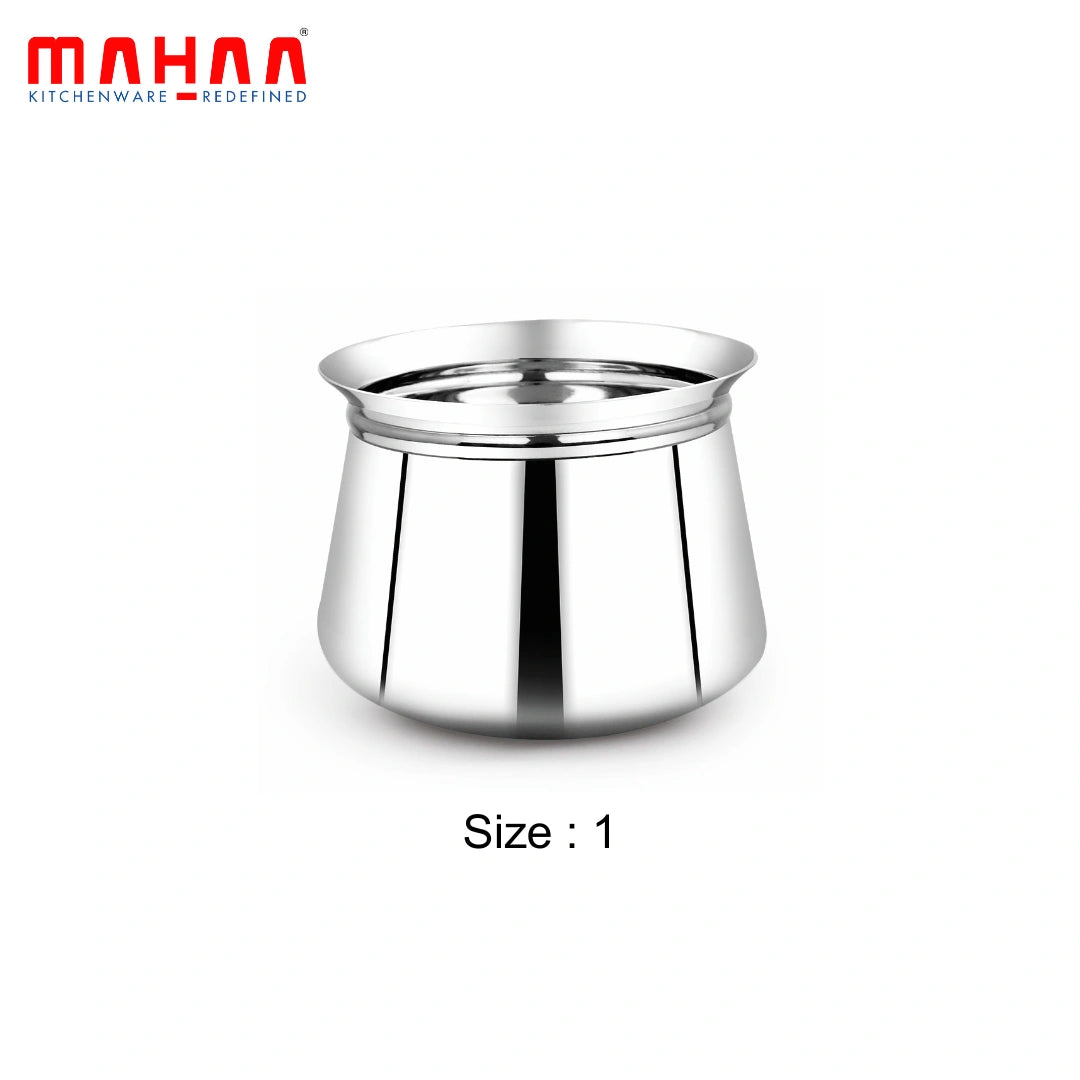 MAHAA Stainless Steel Madras Handi Set of 6 Pcs – Kitchen Serving, Cooking Bowl | Handi Set | Biryani Handi for Kitchen & Restaurant | Cookware Set