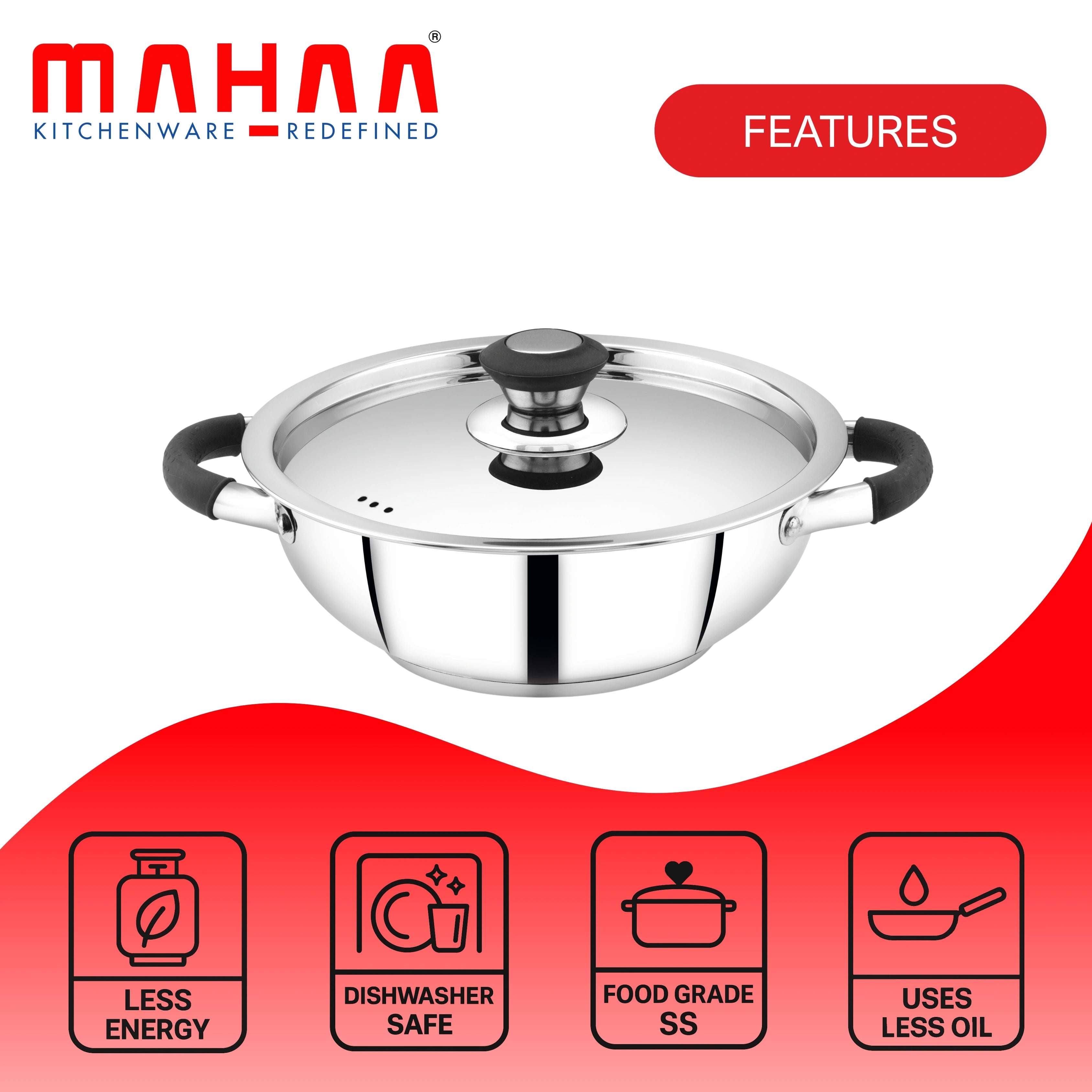 Chroma Stainless Steel Kadai with Lid – Induction, Gas & Electric Stove Compatible | 4.5L & 6.1L | Durable, Non-Stick & Easy to Clean