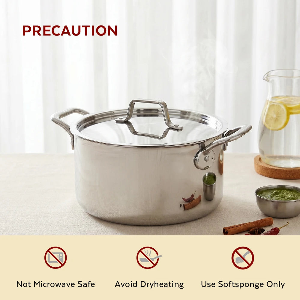 Tri-ply Stainless Steel Casserole + Lid, Cook Curries, Dal, Rice | Easy Clean, Tri Ply body, Non-stick, Gas & Induction Compatible, Comfortable handle 24CM (5.3 Litre)