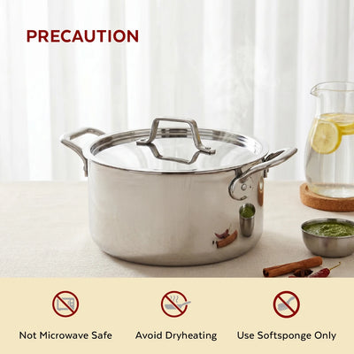 Tri-ply Stainless Steel Casserole + Lid, Cook Curries, Dal, Rice | Easy Clean, Tri Ply body, Non-stick, Gas & Induction Compatible, Comfortable handle 24CM (5.3 Litre)