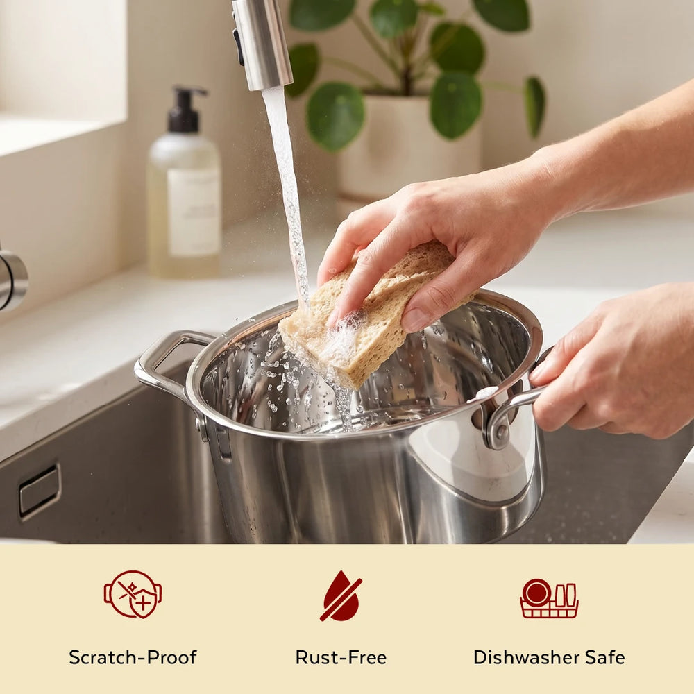 Tri-ply Stainless Steel Casserole + Lid, Cook Curries, Dal, Rice | Easy Clean, Tri Ply body, Non-stick, Gas & Induction Compatible, Comfortable handle 24CM (5.3 Litre)