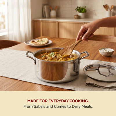 Tri-ply Stainless Steel Casserole + Lid, Cook Curries, Dal, Rice | Easy Clean, Tri Ply body, Non-stick, Gas & Induction Compatible, Comfortable handle 24CM (5.3 Litre)