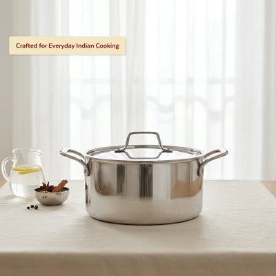 Tri-ply Stainless Steel Casserole + Lid, Cook Curries, Dal, Rice | Easy Clean, Tri Ply body, Non-stick, Gas & Induction Compatible, Comfortable handle 24CM (5.3 Litre)