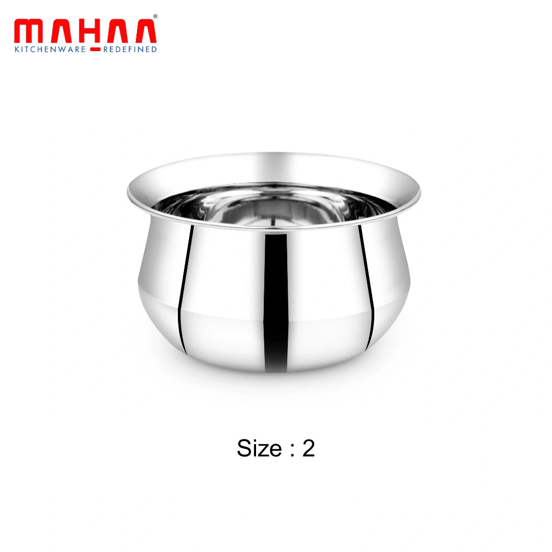 MAHAA Stainless Steel Pongal Handi Set of 6 Pcs – Kitchen Serving, Cooking Bowl | Handi Set | Biryani Handi for Kitchen & Restaurant | Cookware Set
