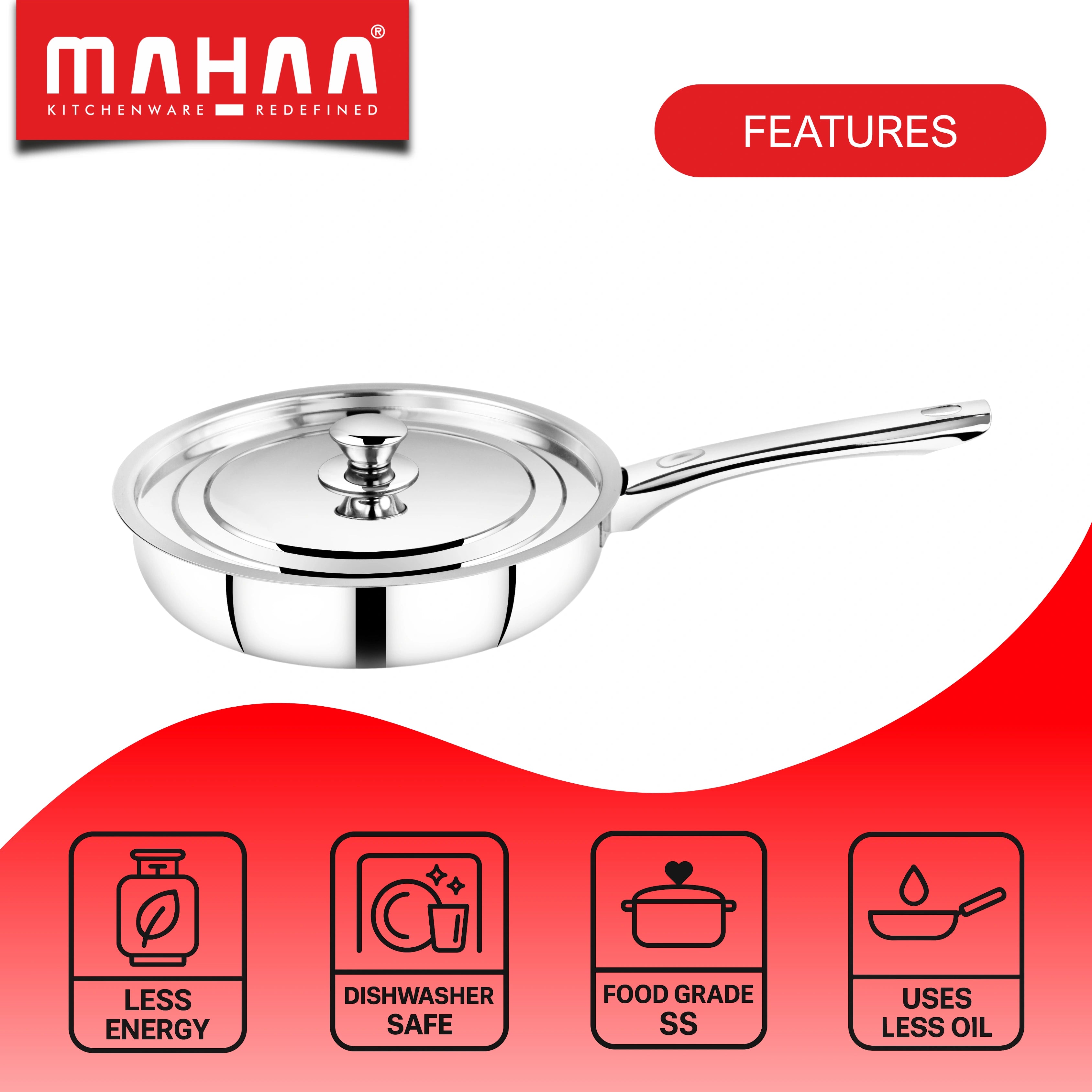 MAHAA Stainless Steel Combo Set Fry Pan with Lid & Hotpot – 22CM Frying Pan + 1L Insulated Casserole for Daily Cooking & Serving
