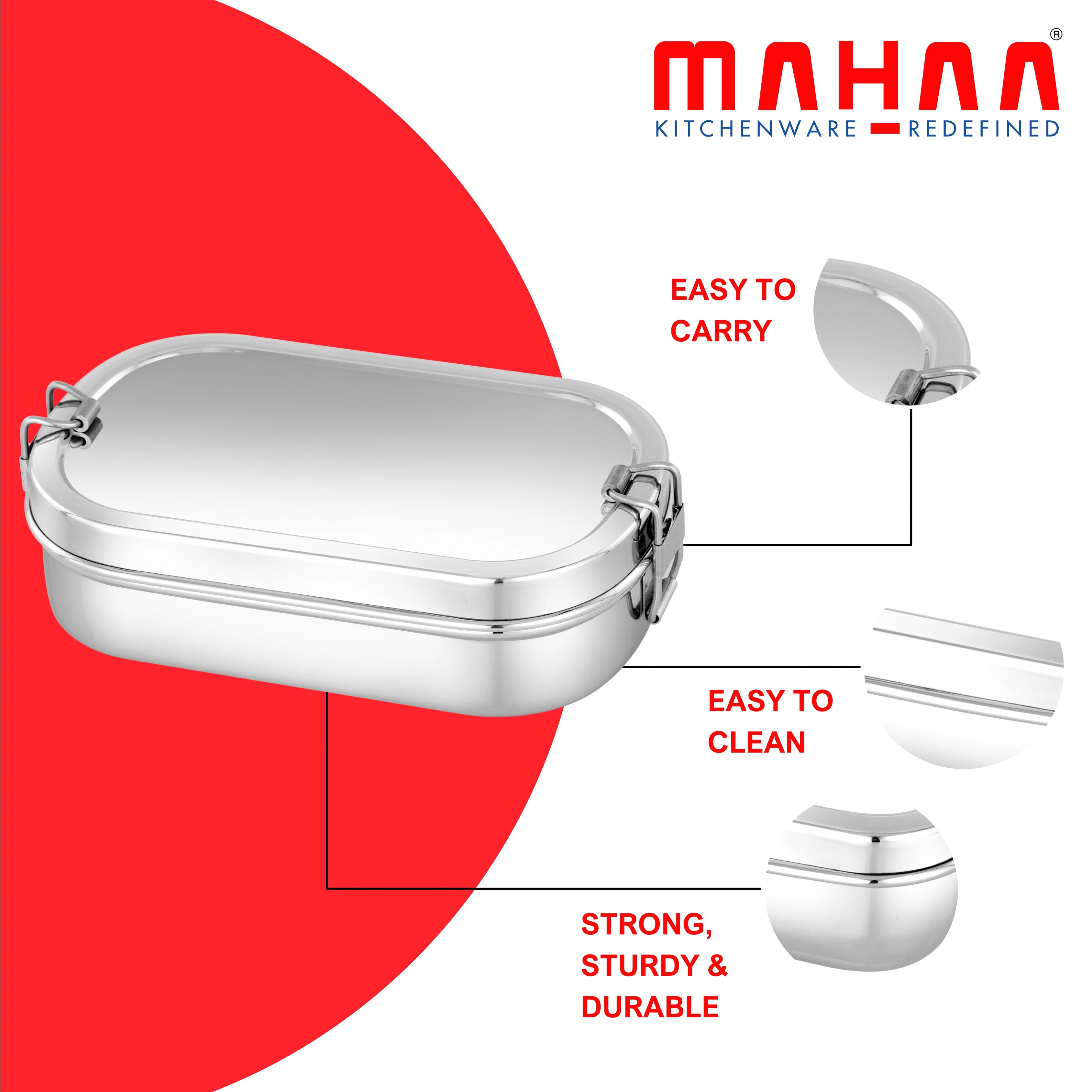 MAHAA Stainless Steel Charmi Lunch Box – Compact & Leak-Resistant | Dual Compartments | Ideal for School, Office & Travel | Lightweight & Easy to Carry