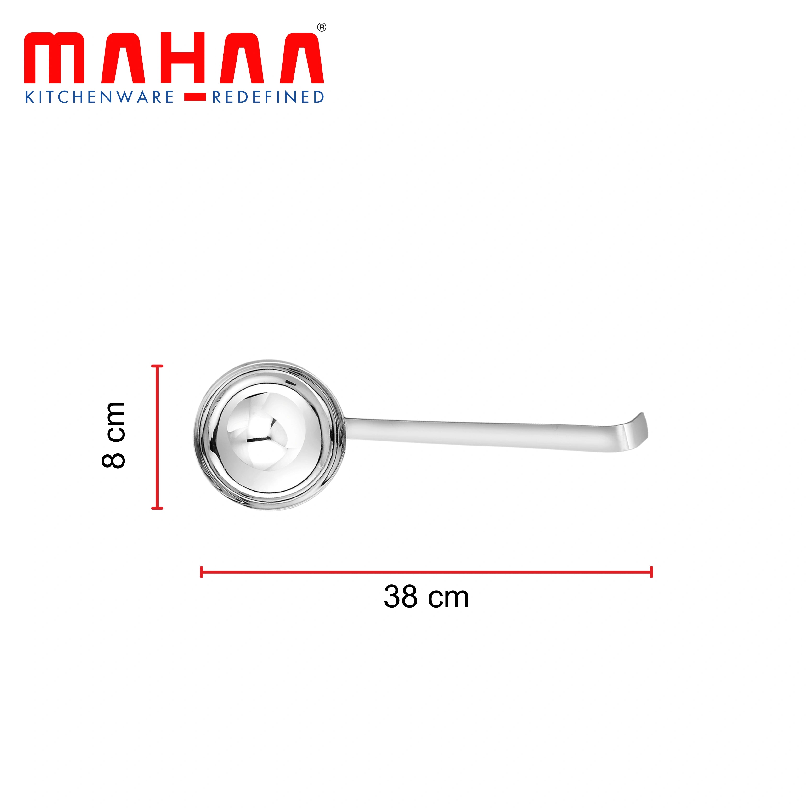 MAHAA Stainless Steel Ladle – Heat-Resistant Handle | Deep Bowl Design | Rust-Free | Ideal for Soups, Stews, Sauces & Curries | 6.5/8/10/12/14/16/18//20 CM