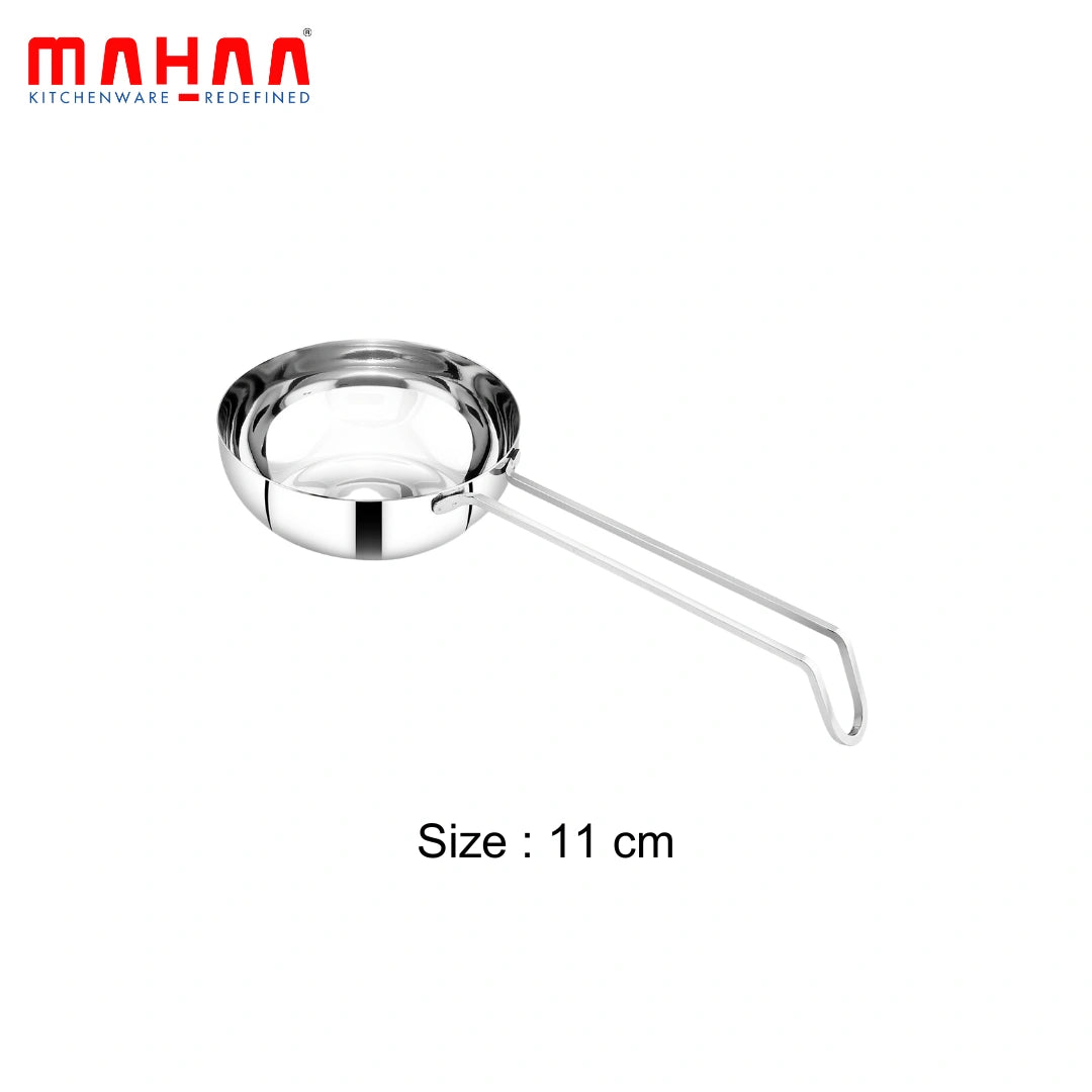 MAHAA Stainless Steel Tadka Pan with Cool-Touch Handle – 10CM, 11CM, 12.5CM | Induction, Gas & Electric Compatible | For Spice Tempering/Seasoning, Long Wire Handle, Smooth Finished Surface