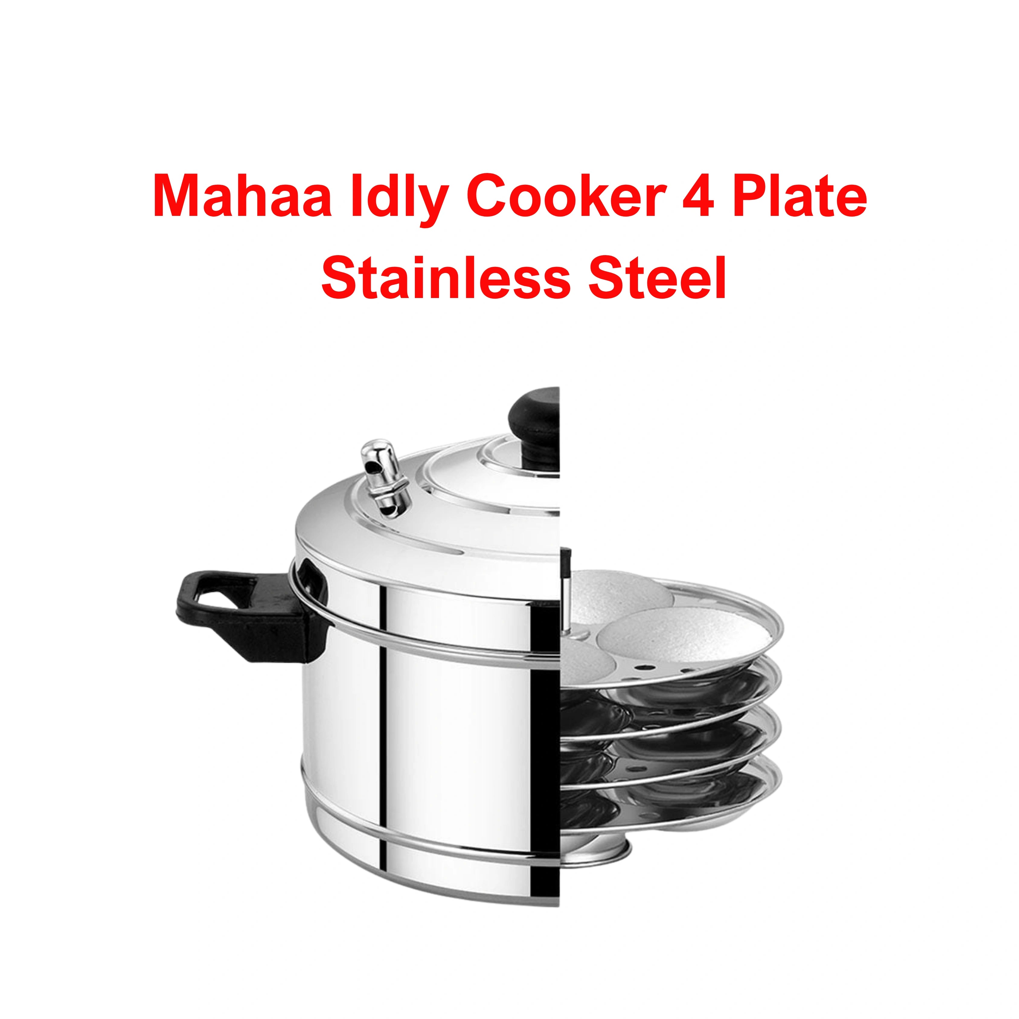 MAHAA Stainless Steel Combo 4-Plate Idly Cooker + 2L Milk Boiler with Whistle + 1.5L See-Through Hotpot | Induction Compatible & Dishwasher Safe