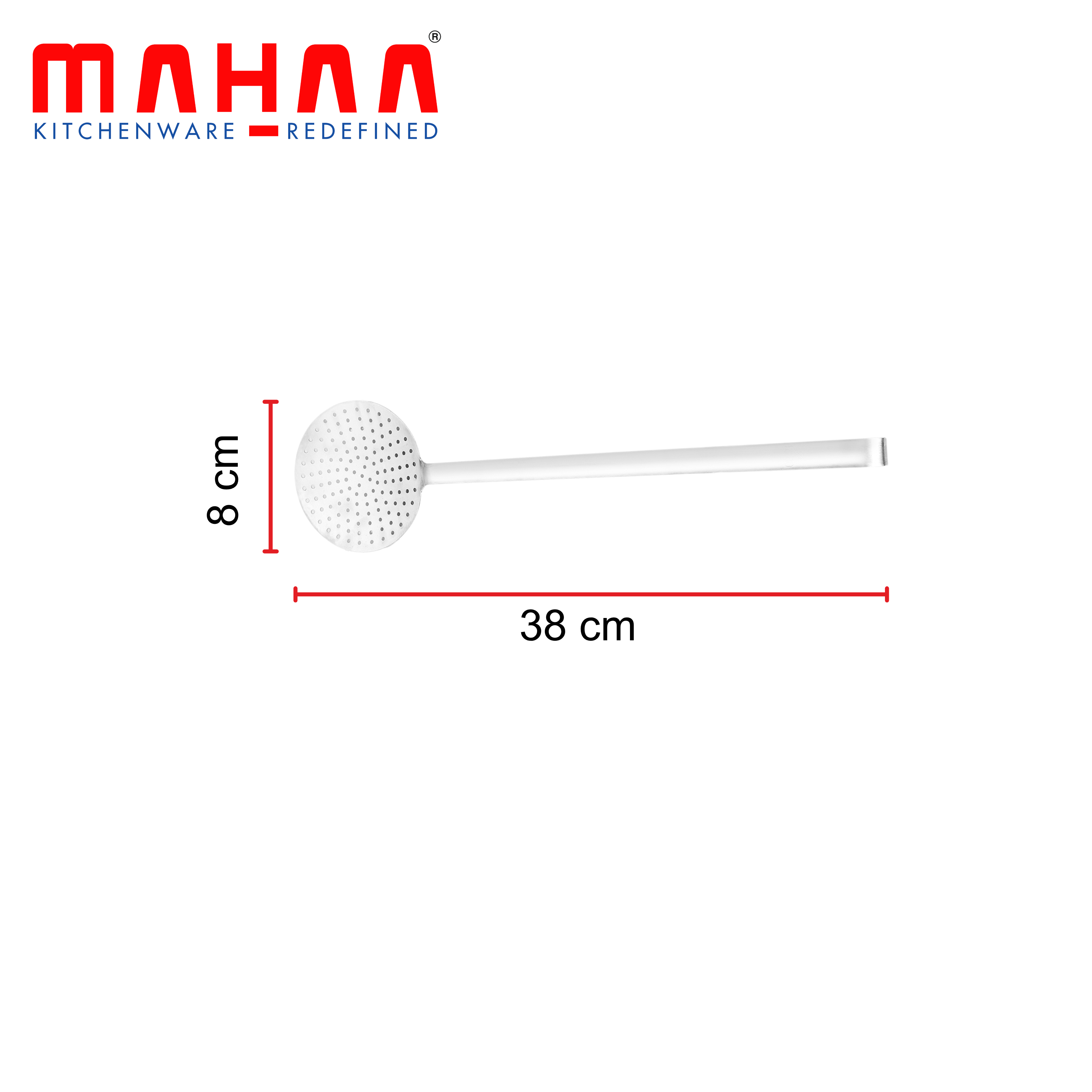 MAHAA Stainless Steel Skimmer – Heat-Resistant Handle | Rust-Free | Ideal for Deep Frying, Draining & Straining | 8/10/12/14/16/18/20 CM