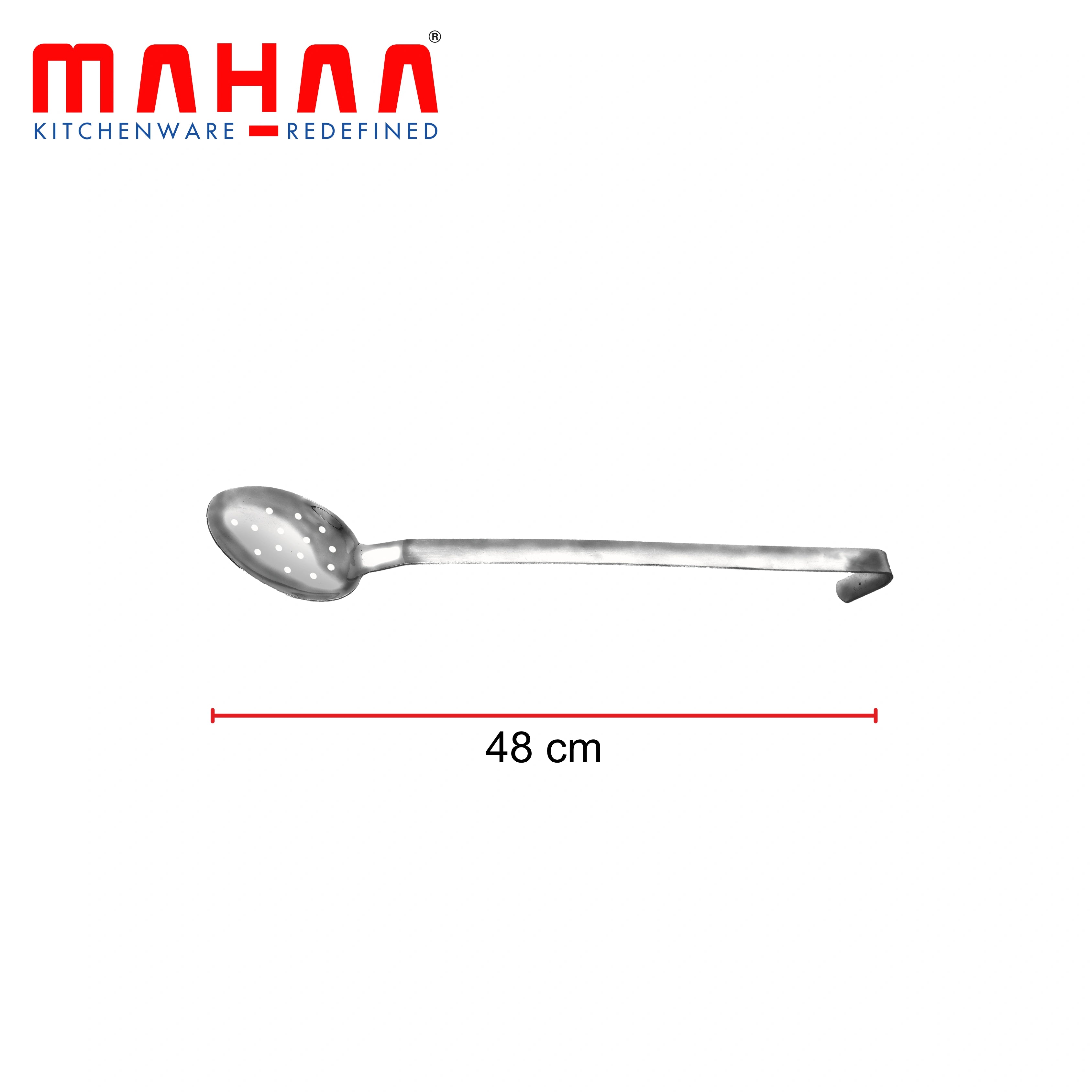 MAHAA Stainless Steel Basting Skimmer – Professional Stainless Steel Tool | Matt Finish | Long Handle with Hanging Hook | Ideal for Hotel & Catering Use | 33/38/52 CM