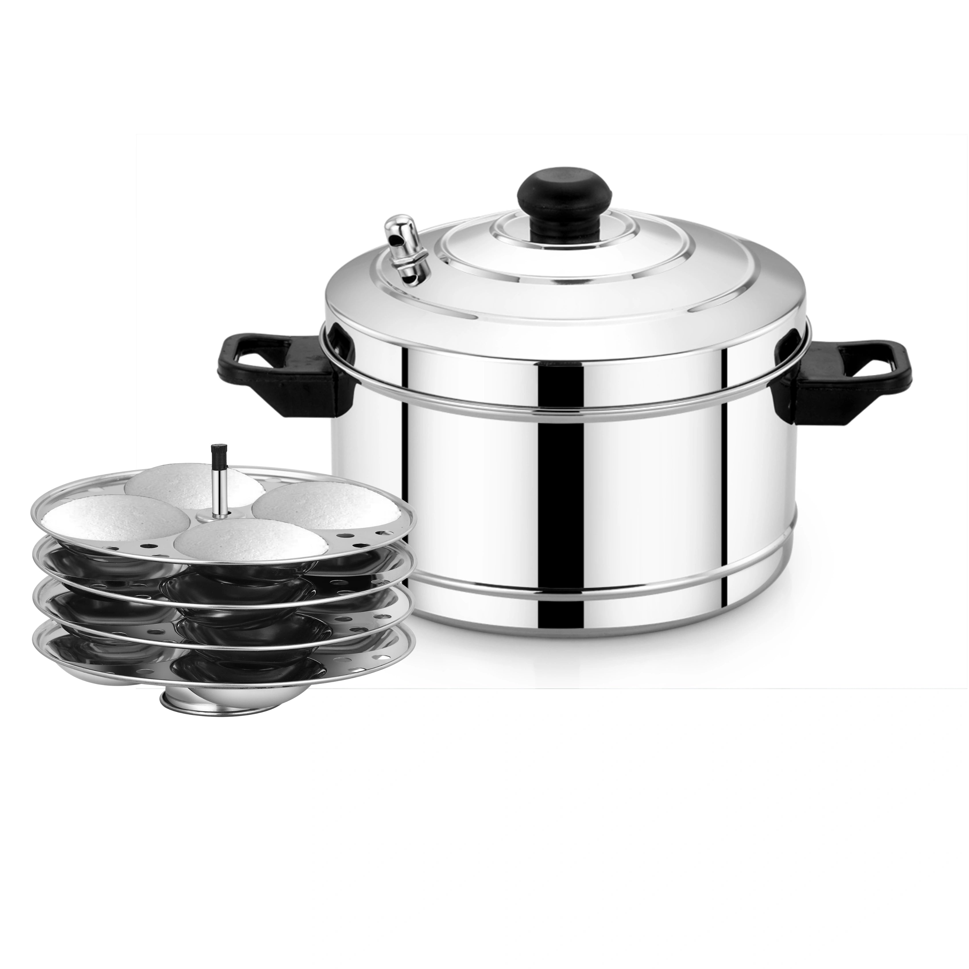 MAHAA Stainless Steel Idli Cooker with Whistle Indicator - 4 Plate / 6 Plate | Idly Cooker Pot | Induction & Gas Compatible | Rust-Free & Durable