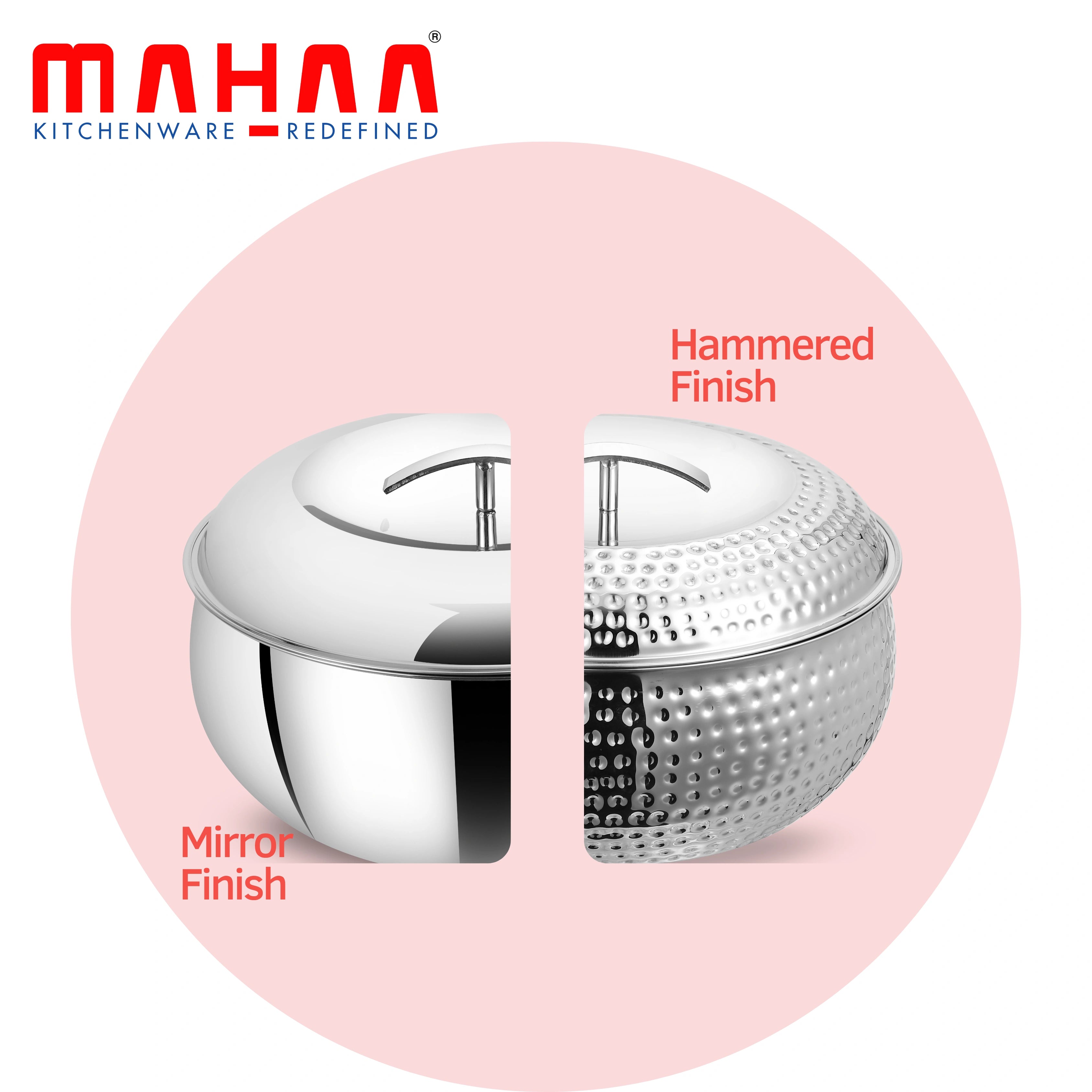 MAHAA Curve Premium Double Wall Insulated Stainless Steel Casserole - Hot Pot for Roti-Rice-Gravy-Curry | Mirror Finish | Silver Hot Box with Snug Fit Lid Lid | Retains Temperature, Twist Lock |