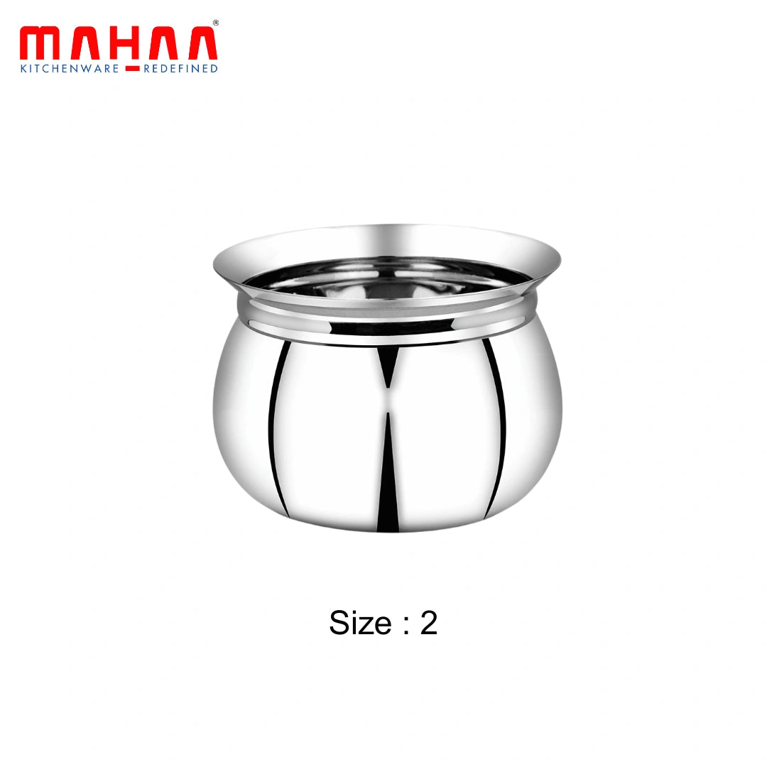 MAHAA Stainless Steel Gundu Handi Set of 6 Pcs – Kitchen Serving, Cooking Bowl | Handi Set | Biryani Handi for Kitchen & Restaurant | Cookware Set