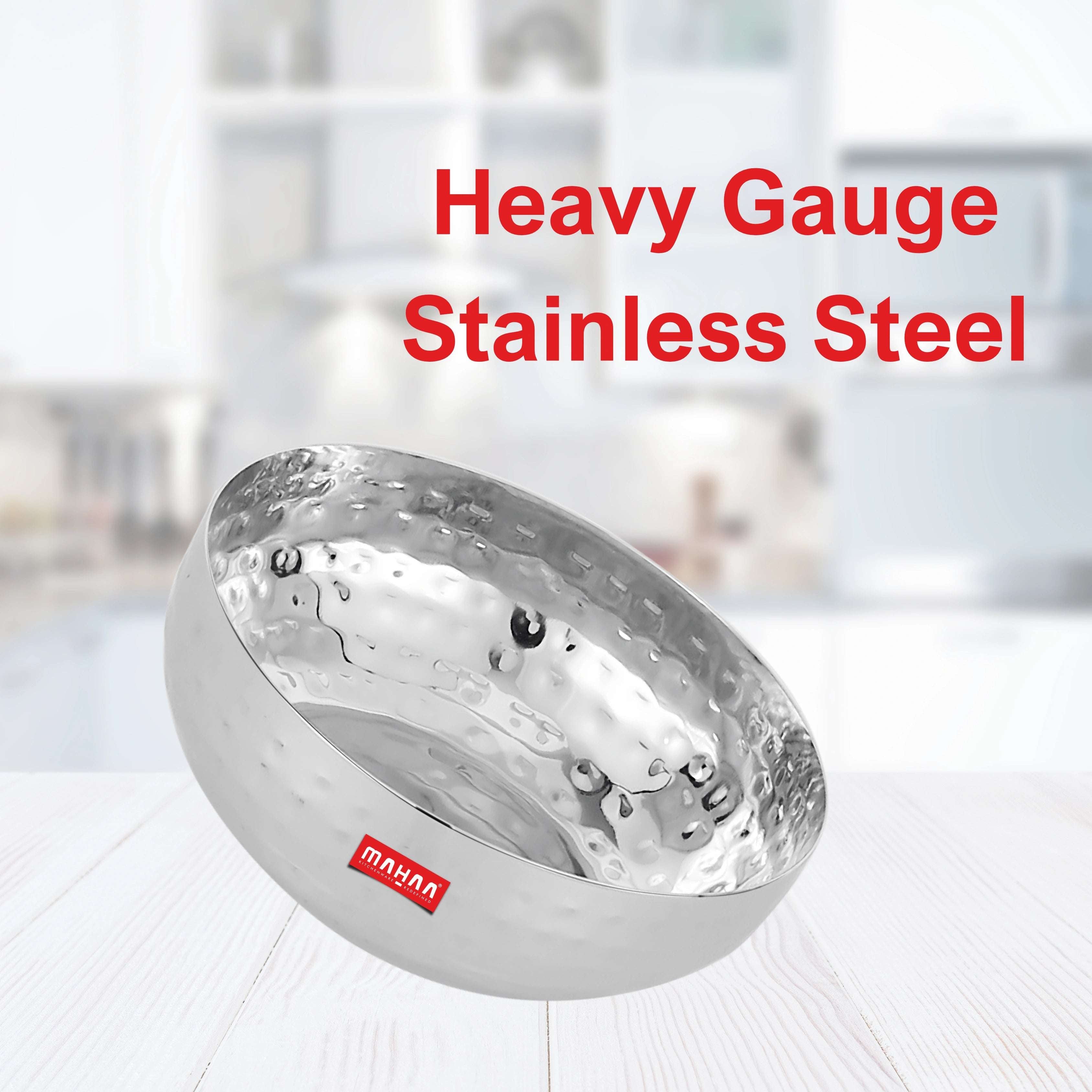 Stainless Steel Deep Bowl – 2 Pcs Set | High Quality | Hammered Finish | Handcrafted Look | Rust-Free & Dishwasher Safe