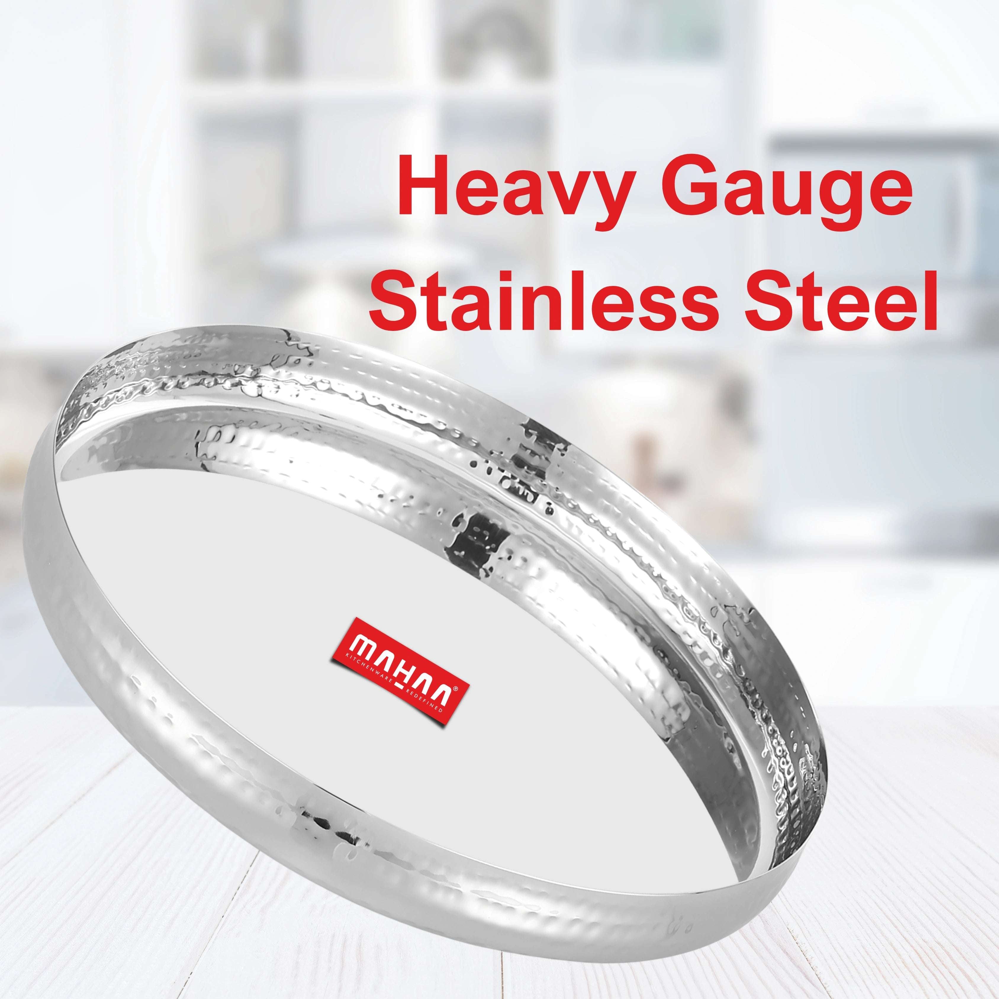 Stainless Steel Bulging Thali – 2 Pcs Set | High Quality | Hammered Finish | Durable & Rust-Free | Ideal for Daily & Festive Use