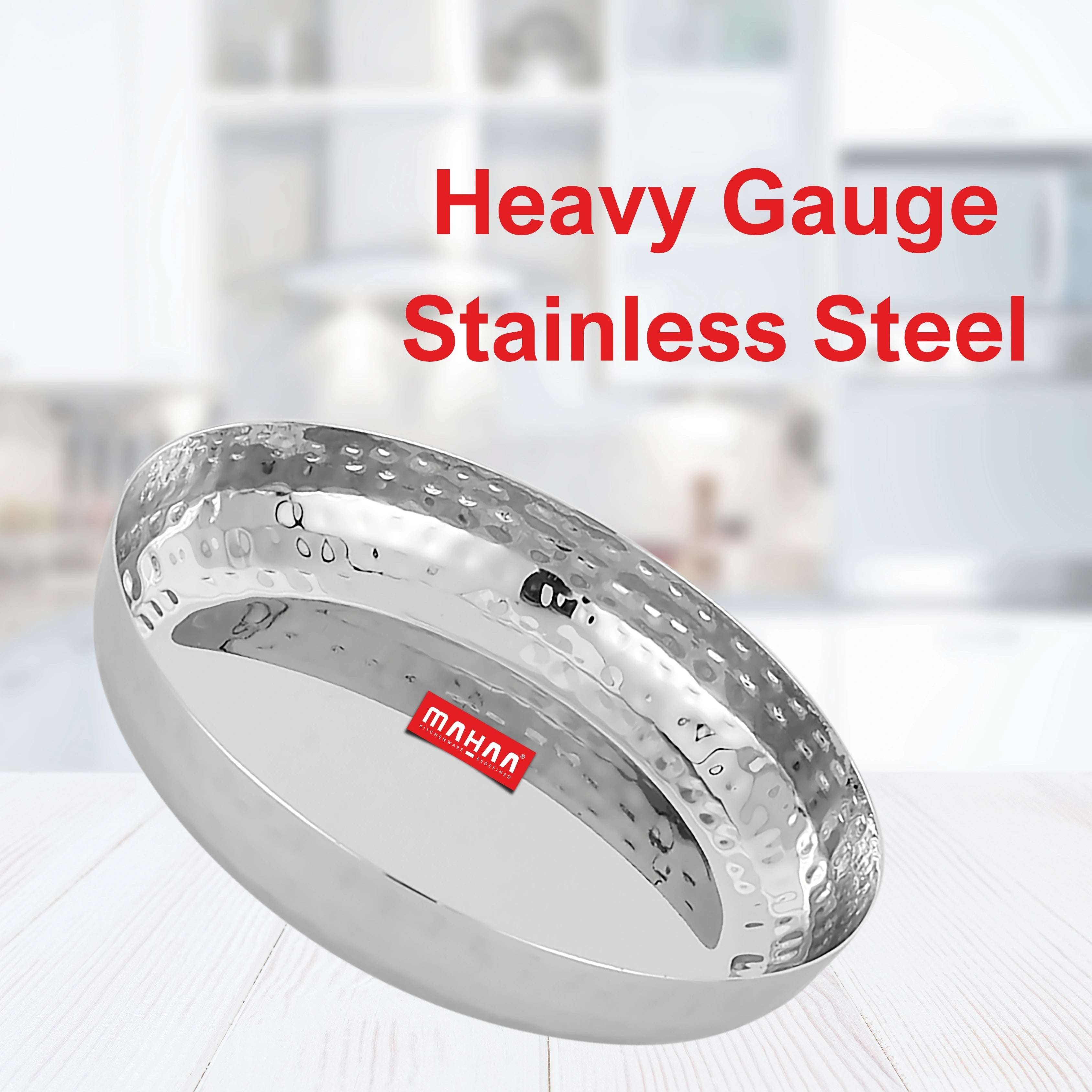 Stainless Steel Halwa Plate – 2 Pcs Set | High Quality | Hammered Finish | Rust-Free & Dishwasher Safe | Perfect for Serving Indian Desserts