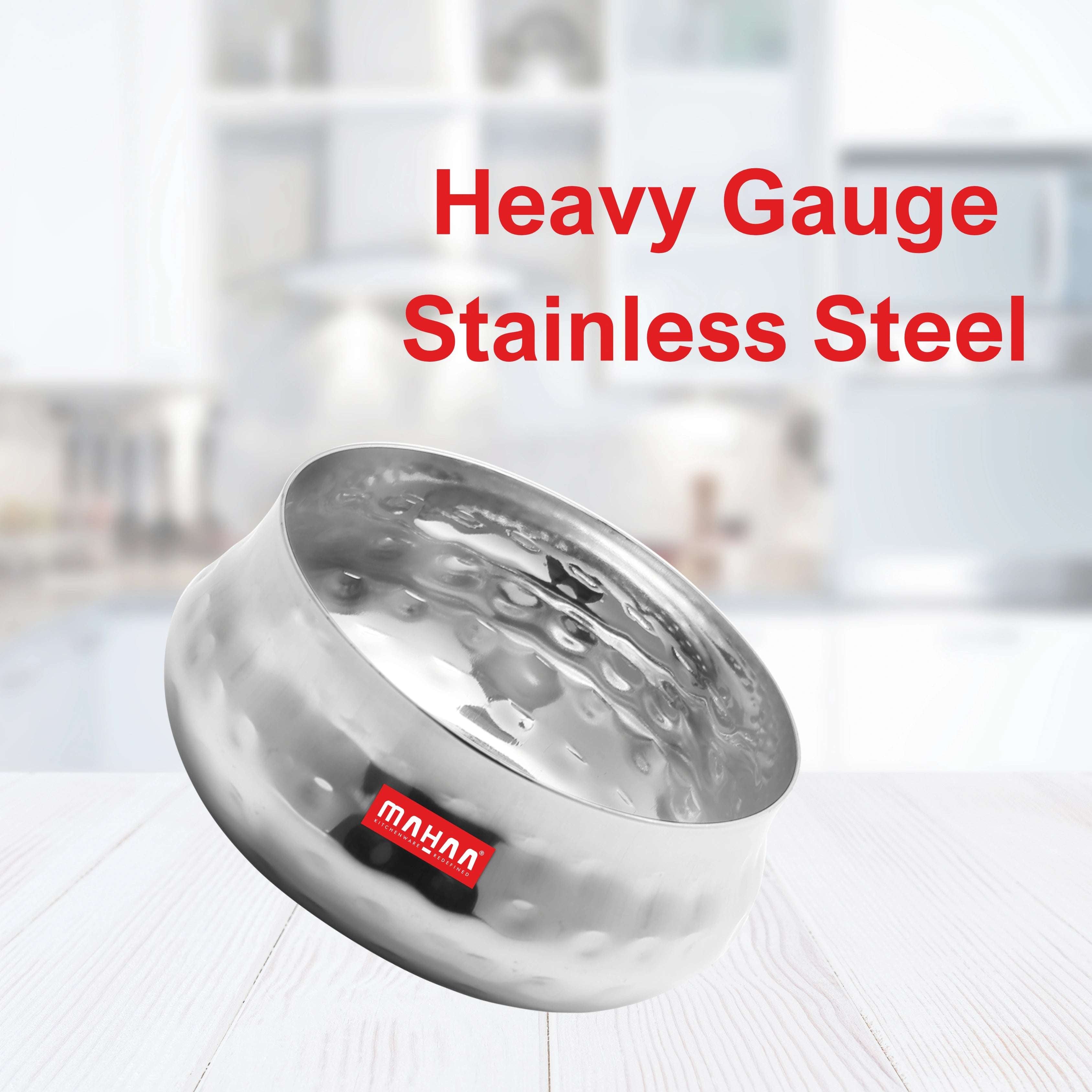 Stainless Steel Bulging Katori – 2 Pcs Set | High Quality | Hammered Finish | Rust-Free & Dishwasher Safe | Ideal for Curries, Sweets & Side Servings